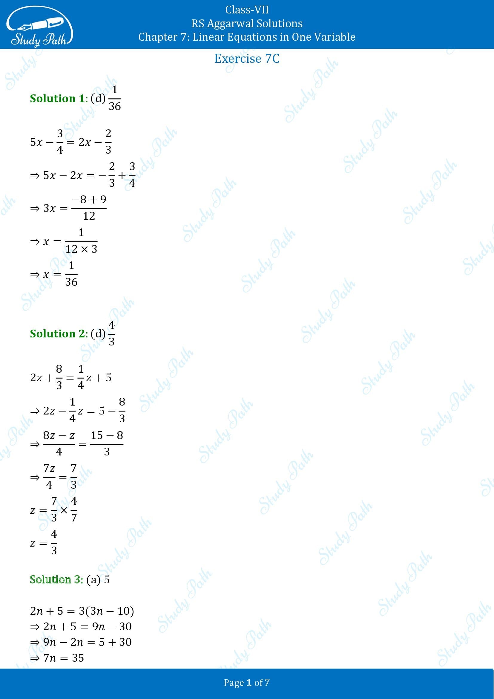 RS Aggarwal Solutions Class 7 Chapter 7 Linear Equations in One Variable Exercise 7C MCQs 00001