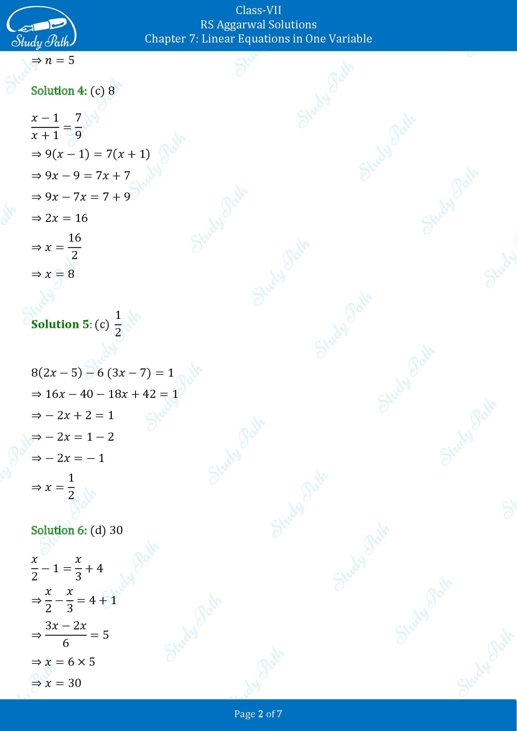 RS Aggarwal Solutions Class 7 Chapter 7 Linear Equations in One Variable Exercise 7C MCQs 00002