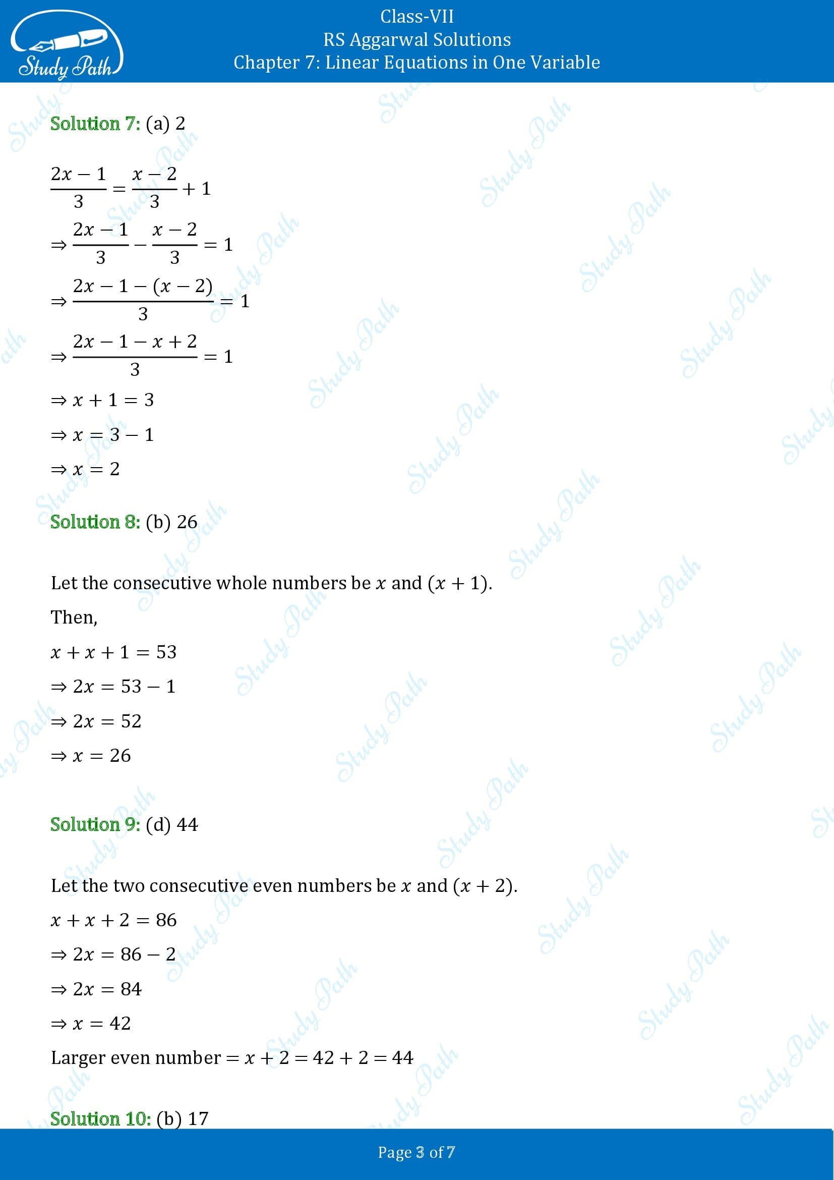 RS Aggarwal Solutions Class 7 Chapter 7 Linear Equations in One Variable Exercise 7C MCQs 00003