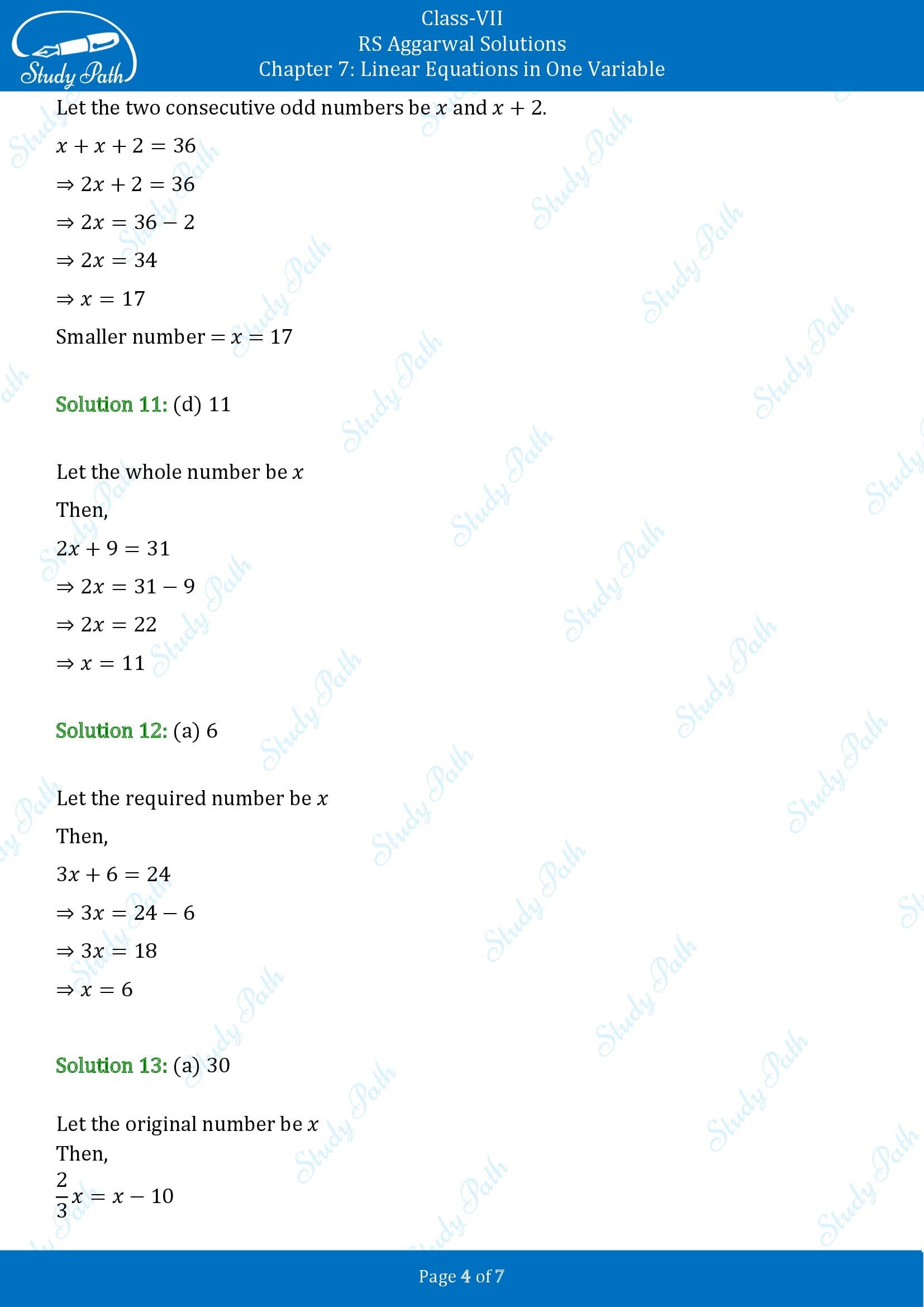 RS Aggarwal Solutions Class 7 Chapter 7 Linear Equations in One Variable Exercise 7C MCQs 00004