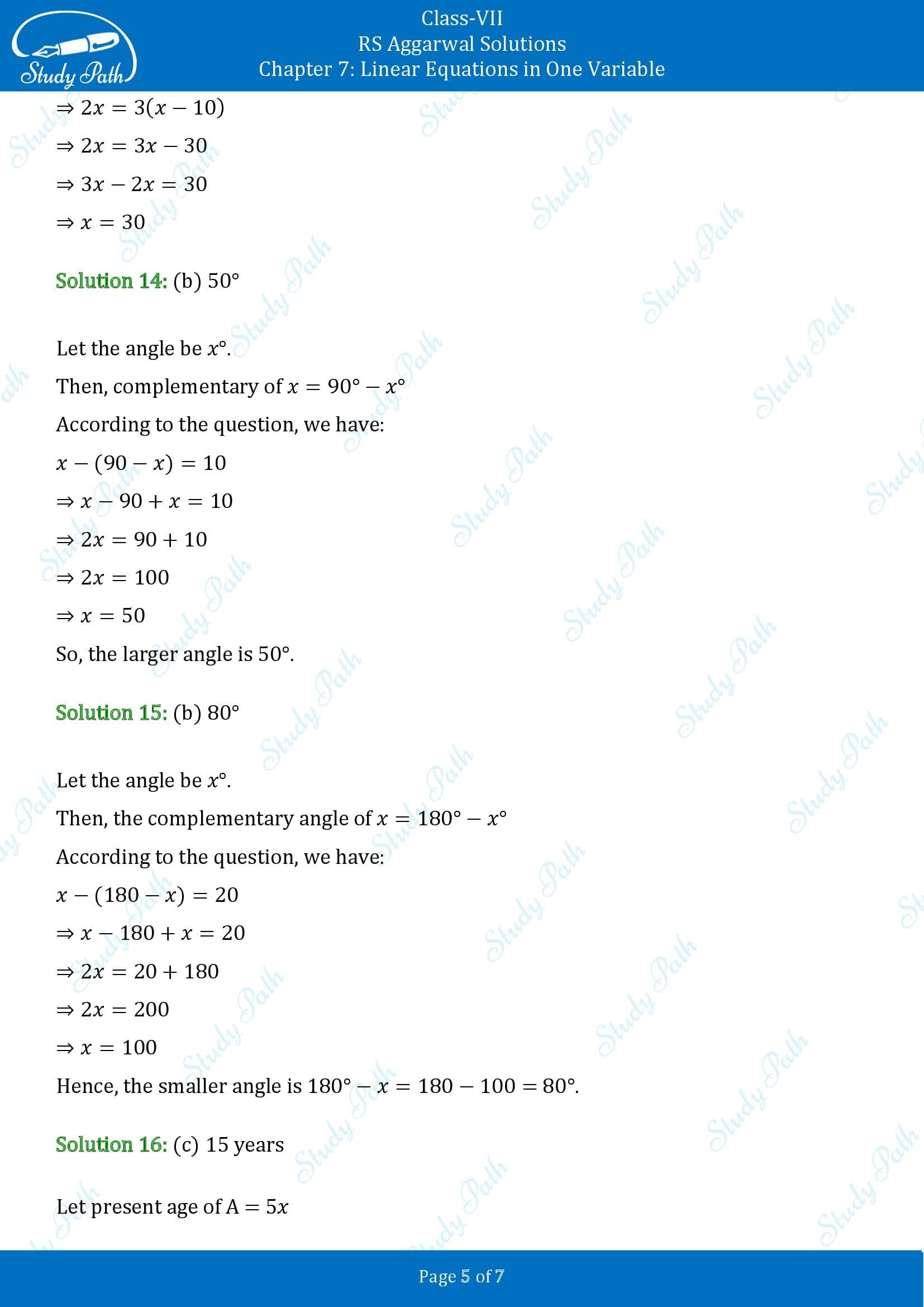 RS Aggarwal Solutions Class 7 Chapter 7 Linear Equations in One Variable Exercise 7C MCQs 00005