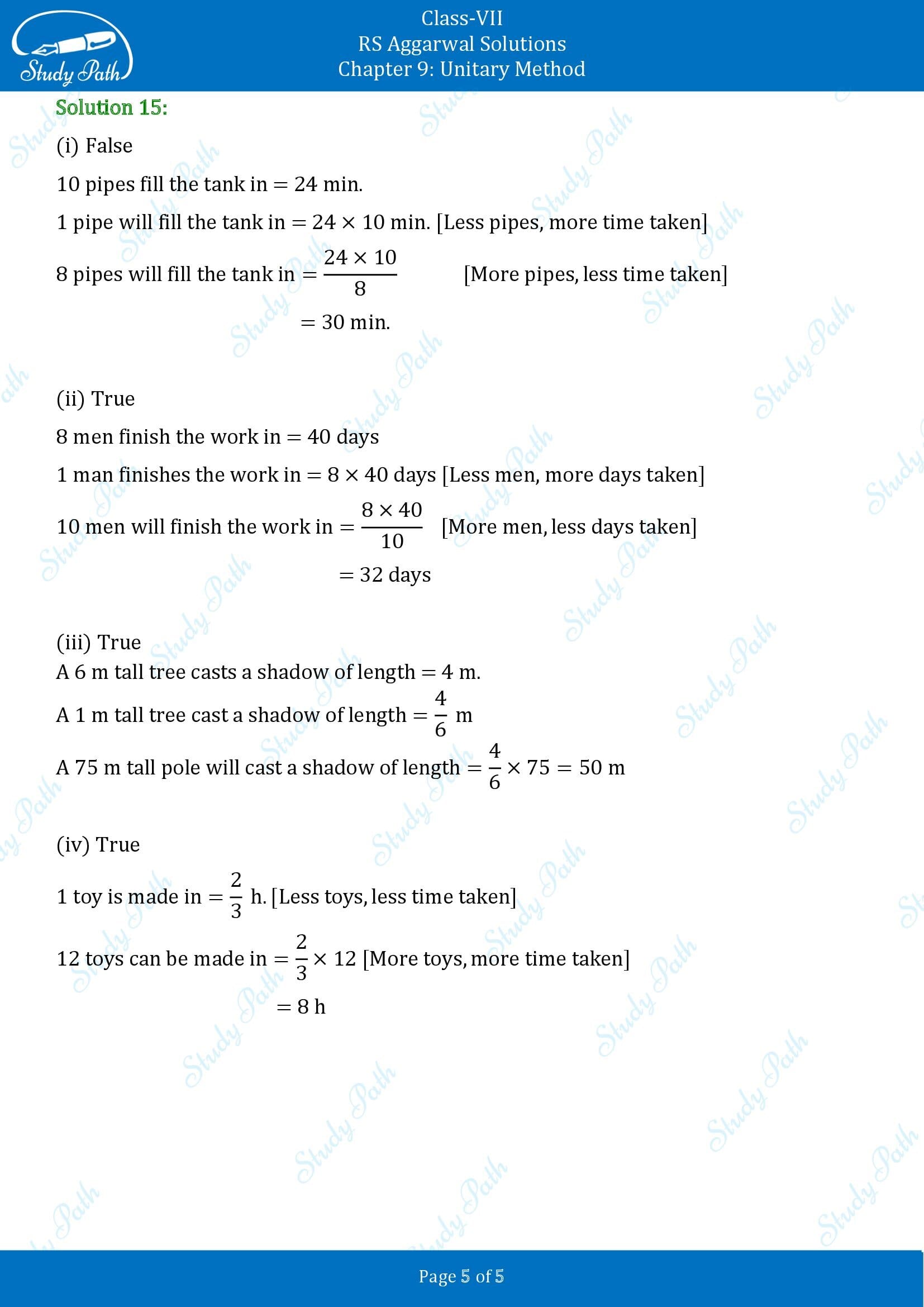 RS Aggarwal Solutions Class 7 Chapter 9 Unitary Method Test Paper 00005