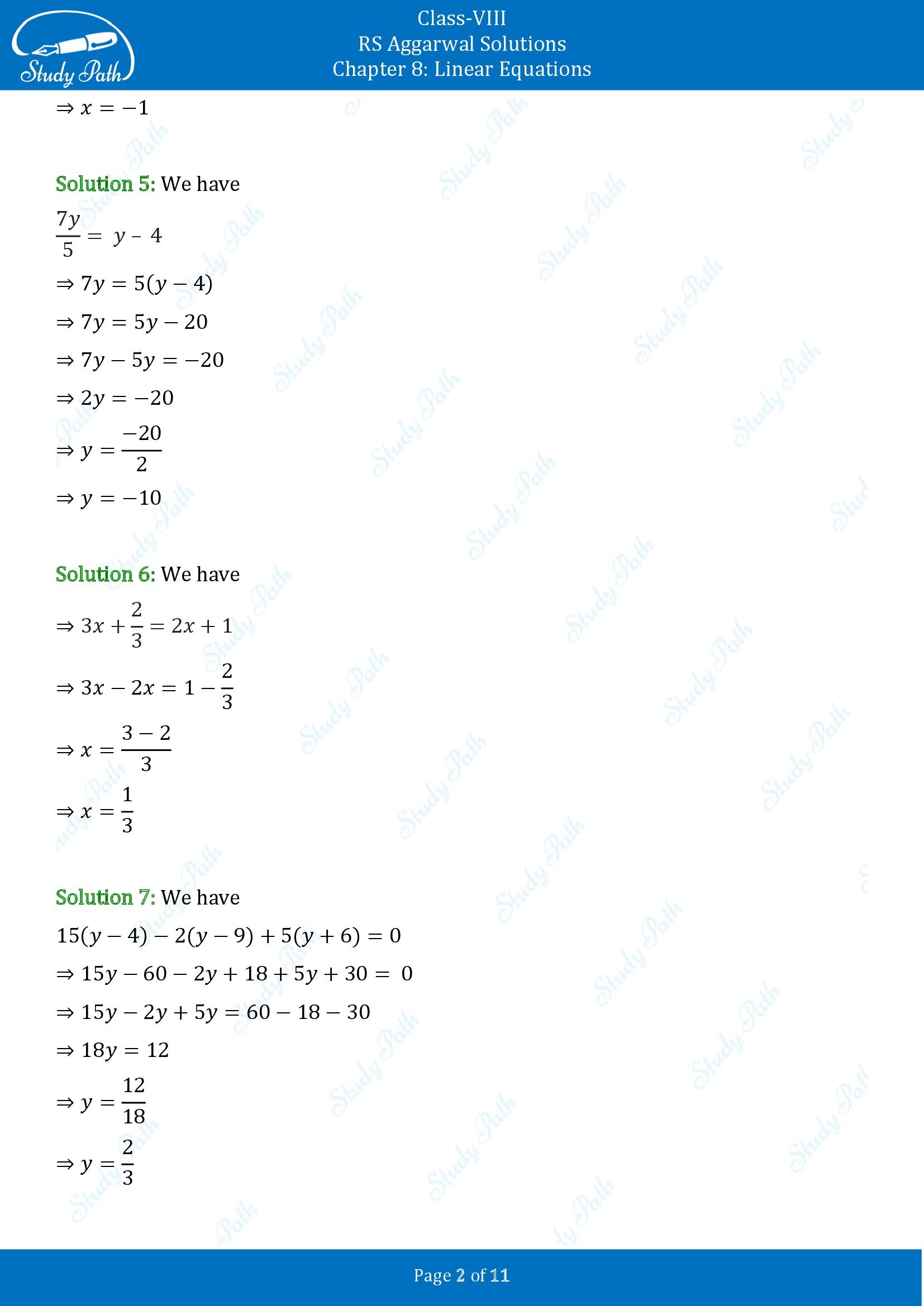 RS Aggarwal Solutions Class 8 Chapter 8 Linear Equations Exercise 8A 00002