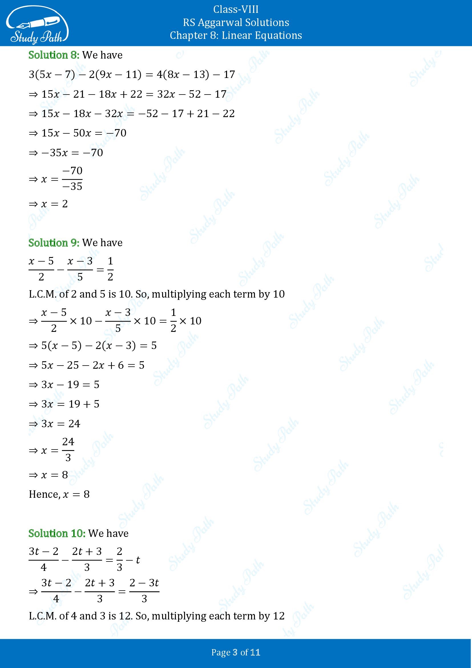 RS Aggarwal Solutions Class 8 Chapter 8 Linear Equations Exercise 8A 00003