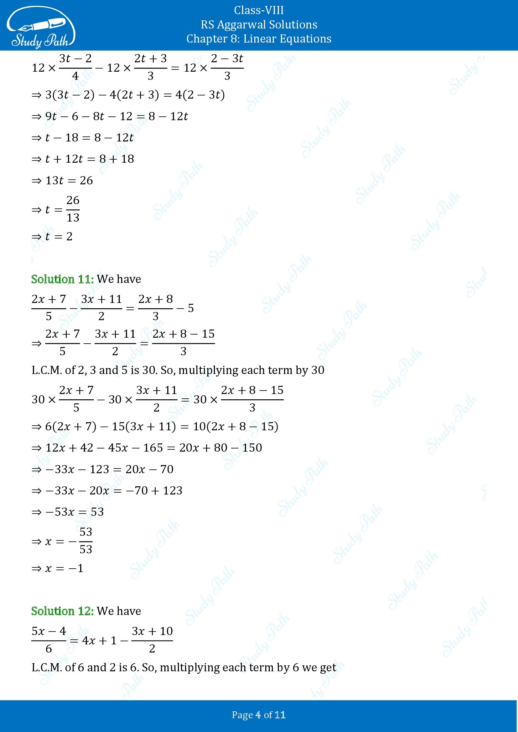 RS Aggarwal Solutions Class 8 Chapter 8 Linear Equations Exercise 8A 00004