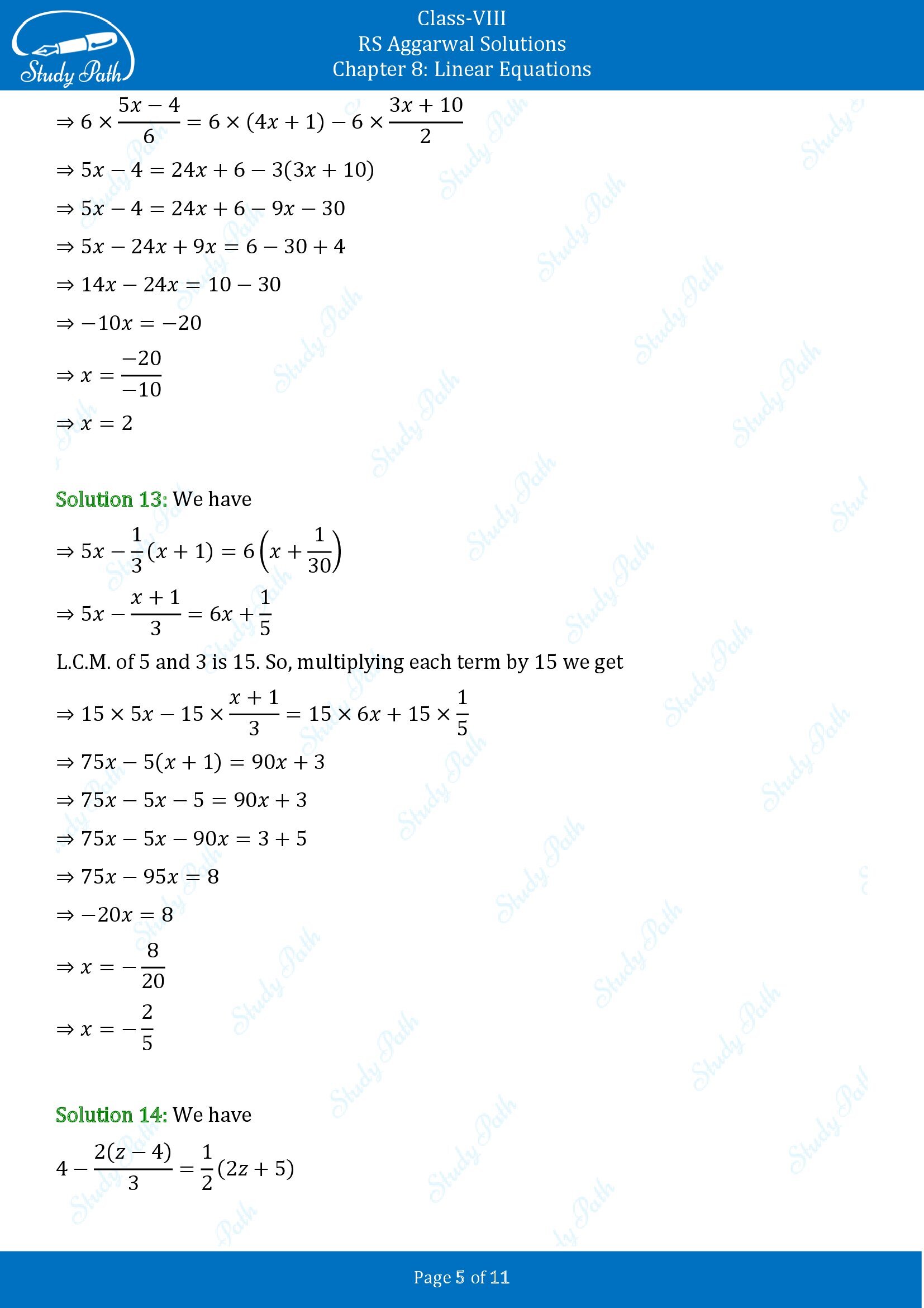 RS Aggarwal Solutions Class 8 Chapter 8 Linear Equations Exercise 8A 00005