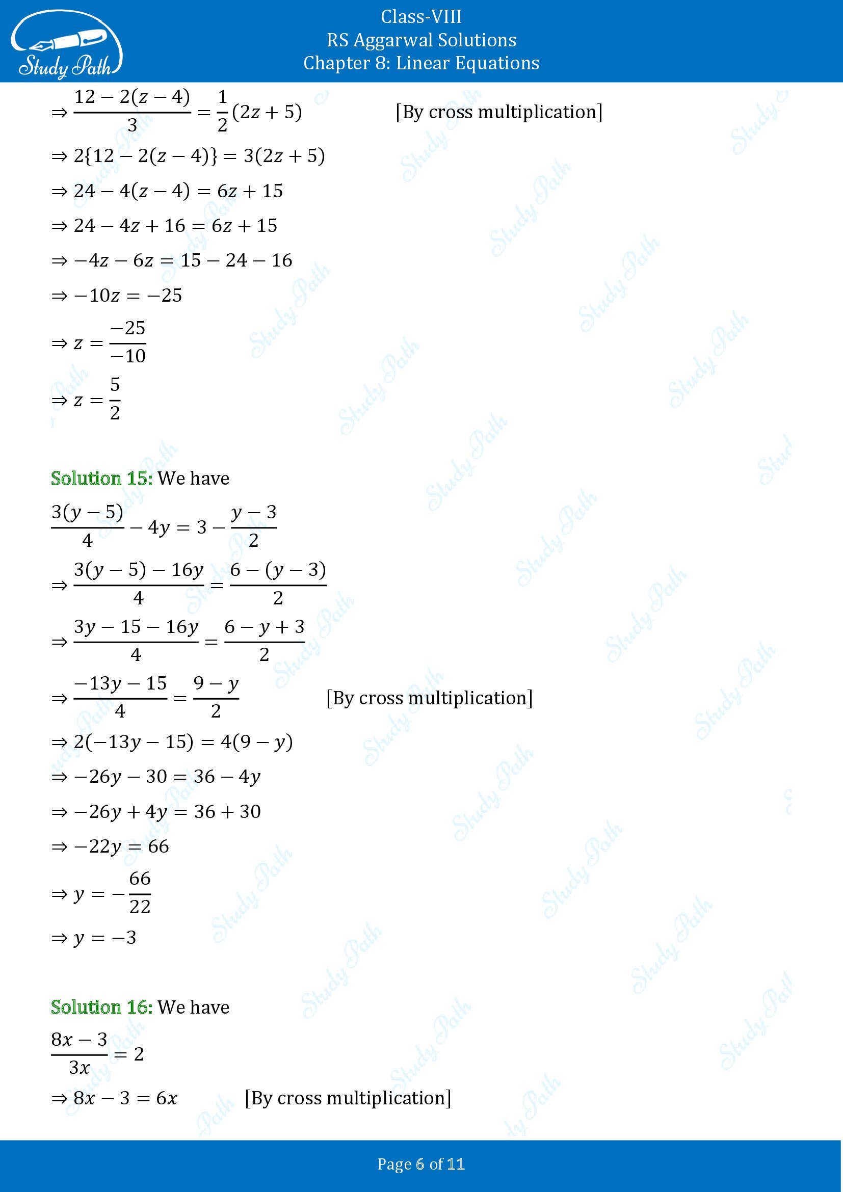 RS Aggarwal Solutions Class 8 Chapter 8 Linear Equations Exercise 8A 00006