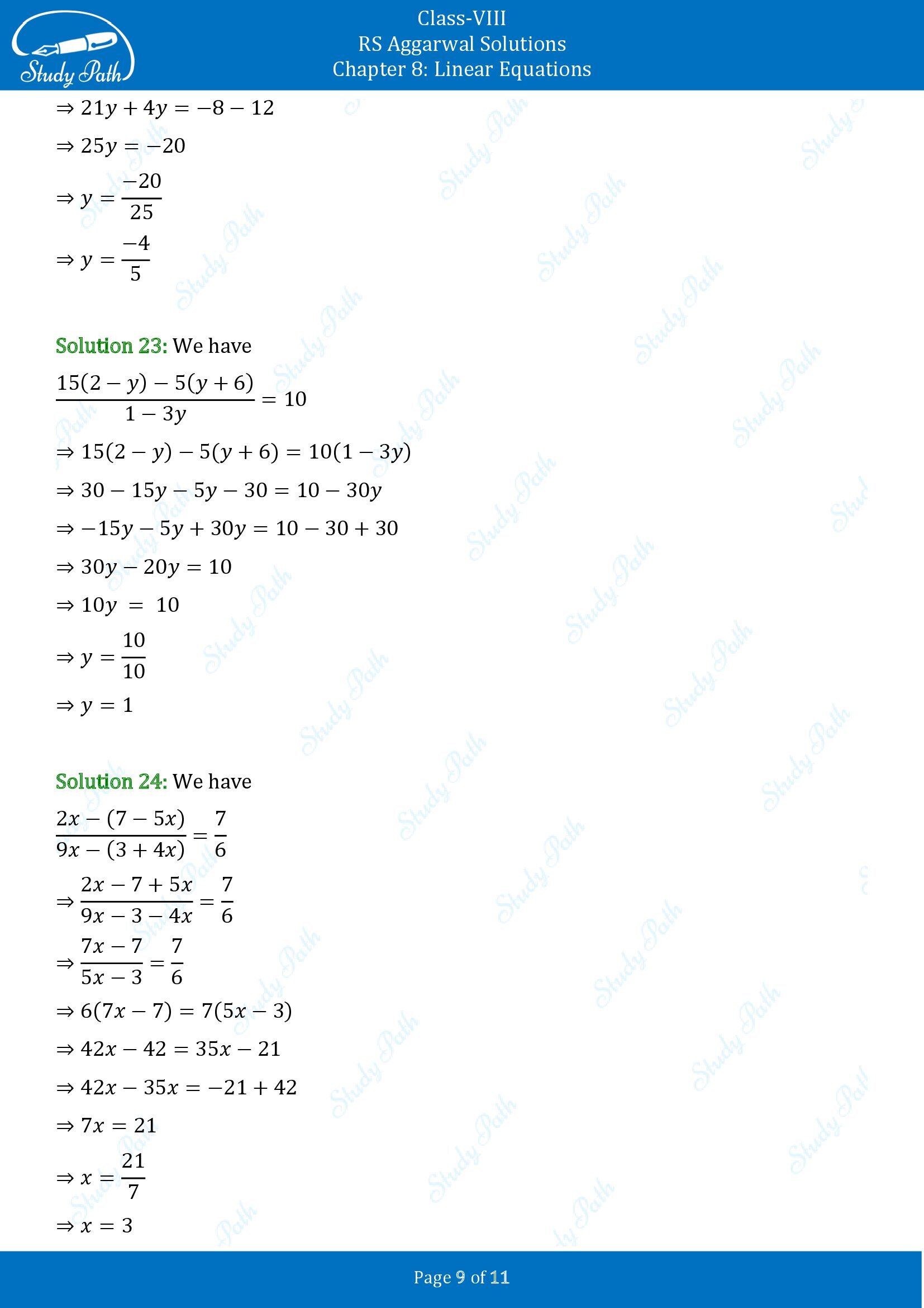 RS Aggarwal Solutions Class 8 Chapter 8 Linear Equations Exercise 8A 00009