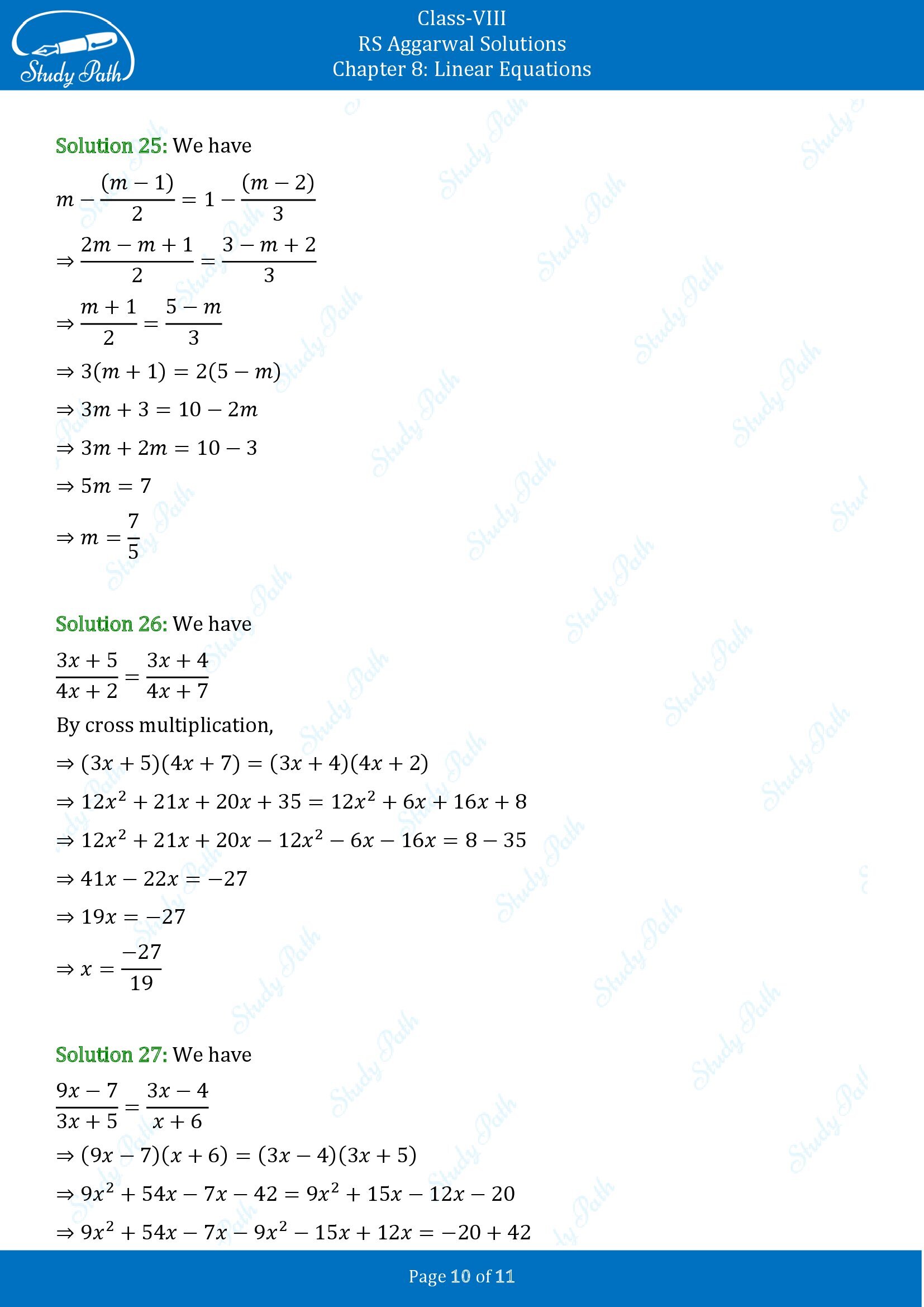 RS Aggarwal Solutions Class 8 Chapter 8 Linear Equations Exercise 8A 00010