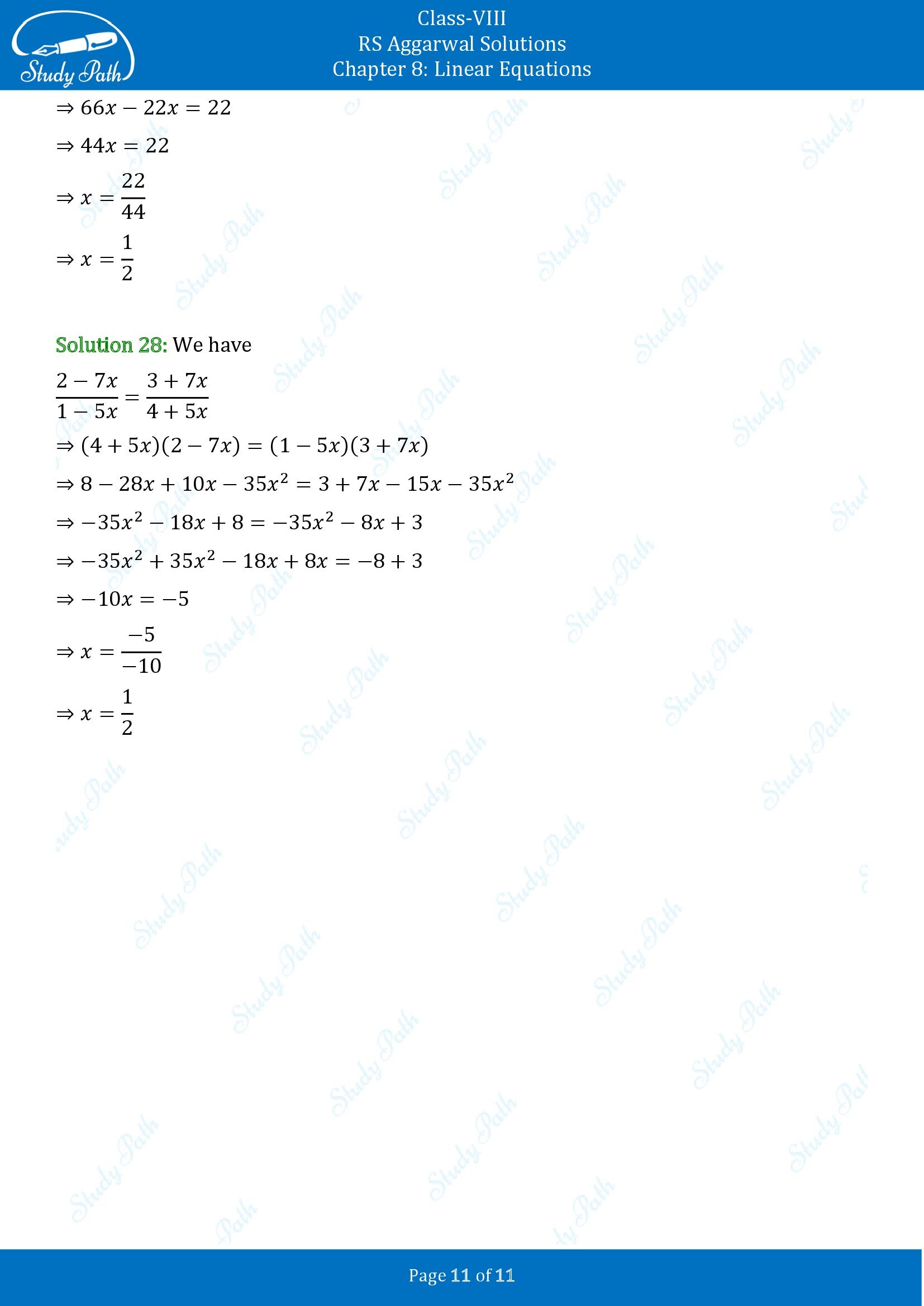 RS Aggarwal Solutions Class 8 Chapter 8 Linear Equations Exercise 8A 00011