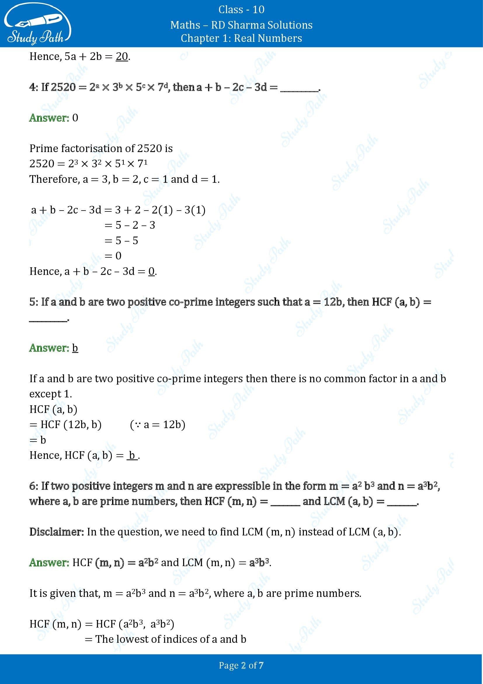 RD Sharma Solutions Class 10 Chapter 1 Real Numbers Fill in the Blank Type Questions FBQs 00002