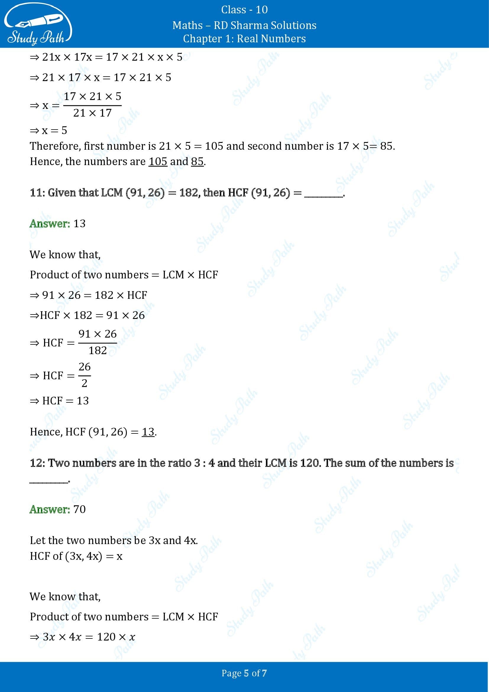 RD Sharma Solutions Class 10 Chapter 1 Real Numbers Fill in the Blank Type Questions FBQs 00005