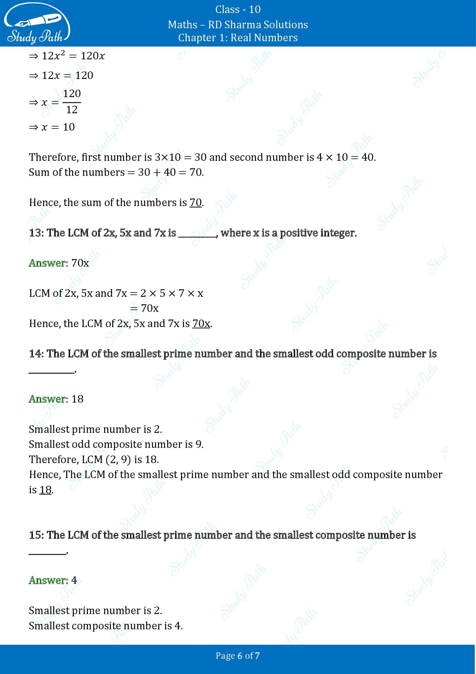 RD Sharma Solutions Class 10 Chapter 1 Real Numbers Fill in the Blank Type Questions FBQs 00006