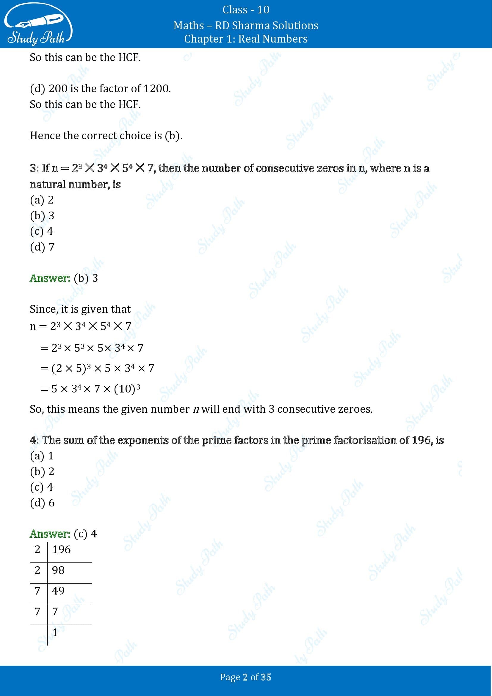 RD Sharma Solutions Class 10 Chapter 1 Real Numbers Multiple Choice Questions MCQs 00002