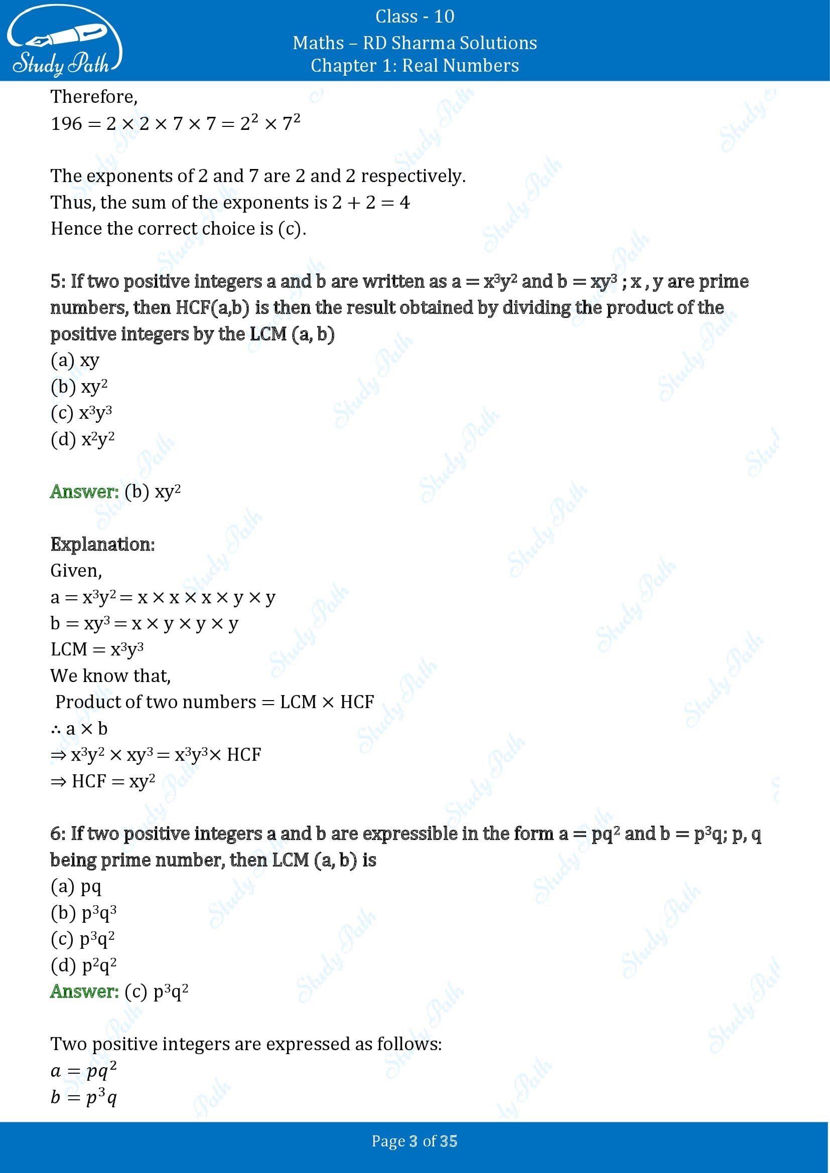 RD Sharma Solutions Class 10 Chapter 1 Real Numbers Multiple Choice Questions MCQs 00003