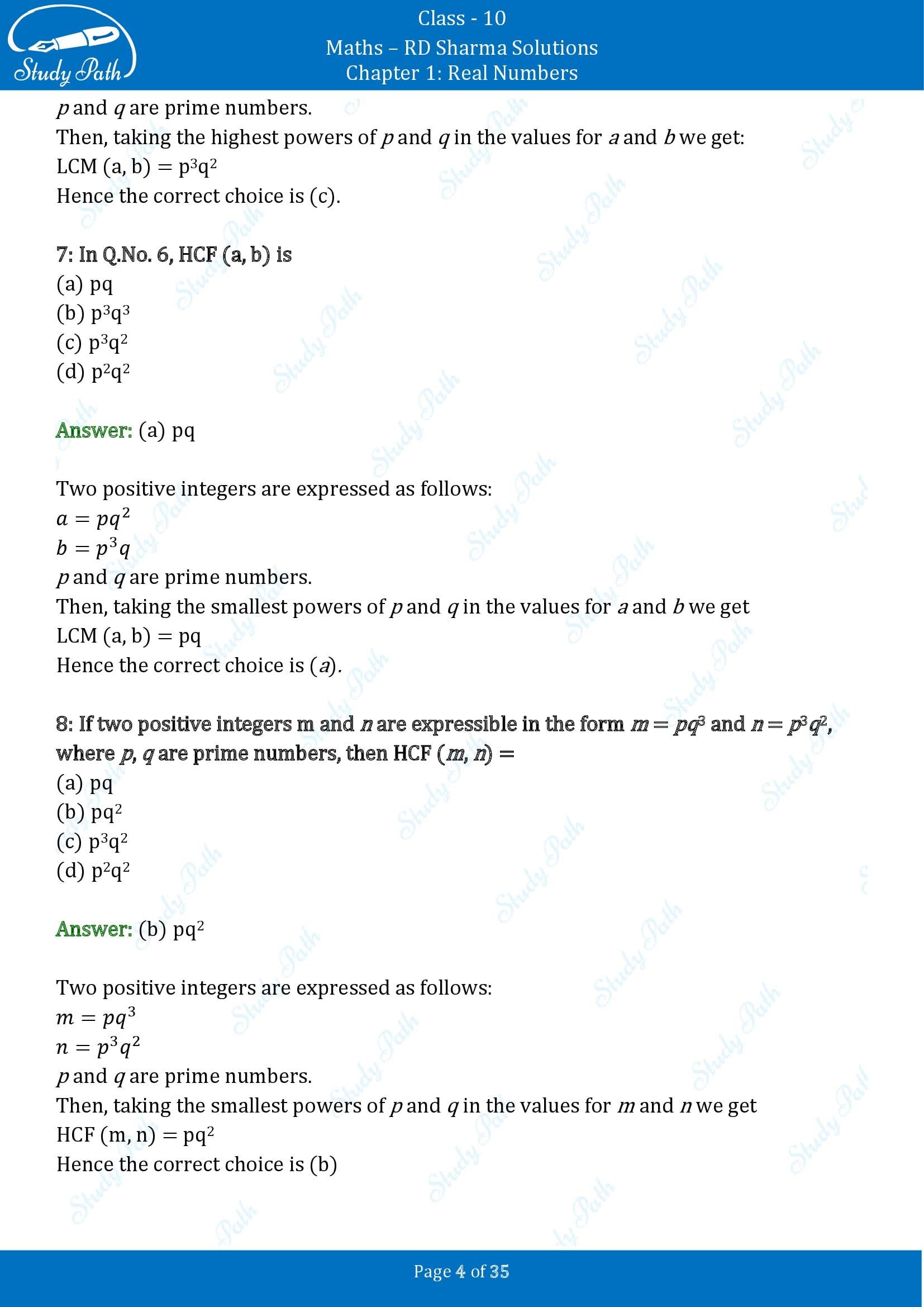 RD Sharma Solutions Class 10 Chapter 1 Real Numbers Multiple Choice Questions MCQs 00004