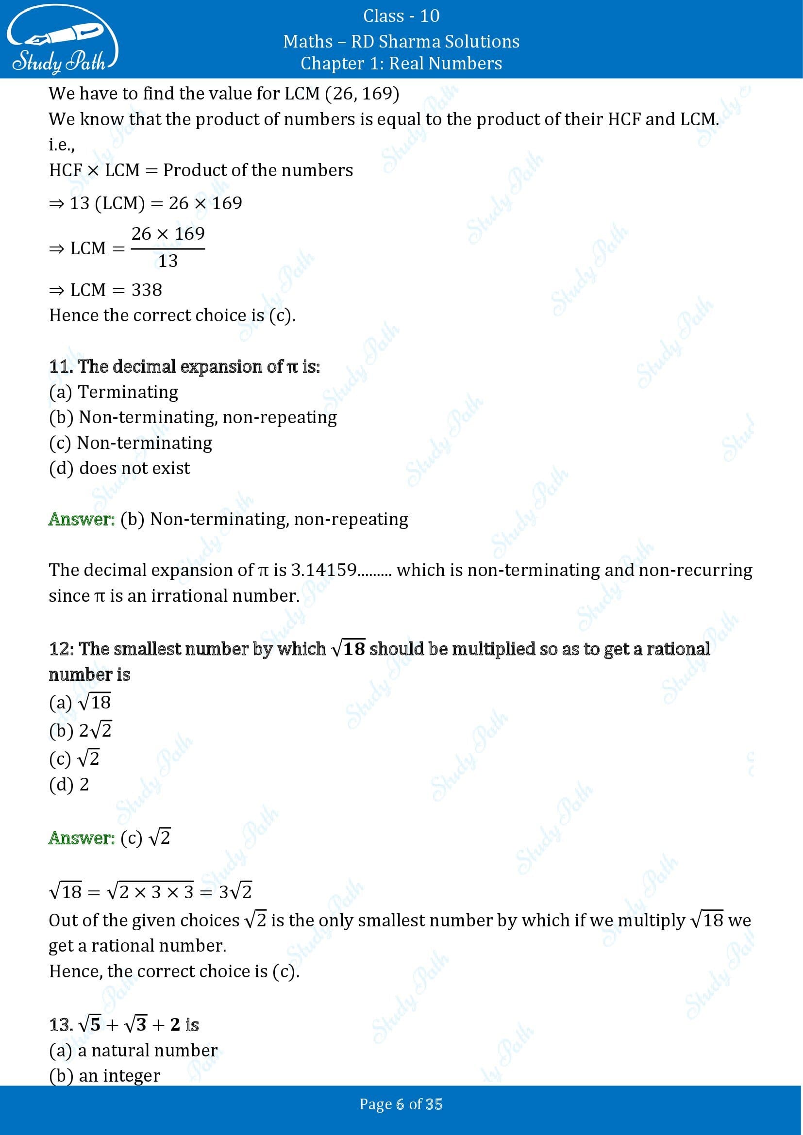 RD Sharma Solutions Class 10 Chapter 1 Real Numbers Multiple Choice Questions MCQs 00006