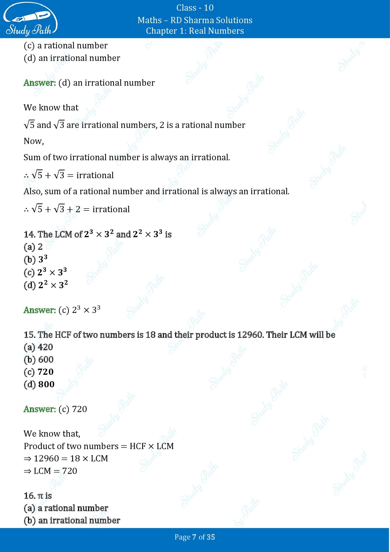 RD Sharma Solutions Class 10 Chapter 1 Real Numbers Multiple Choice Questions MCQs 00007