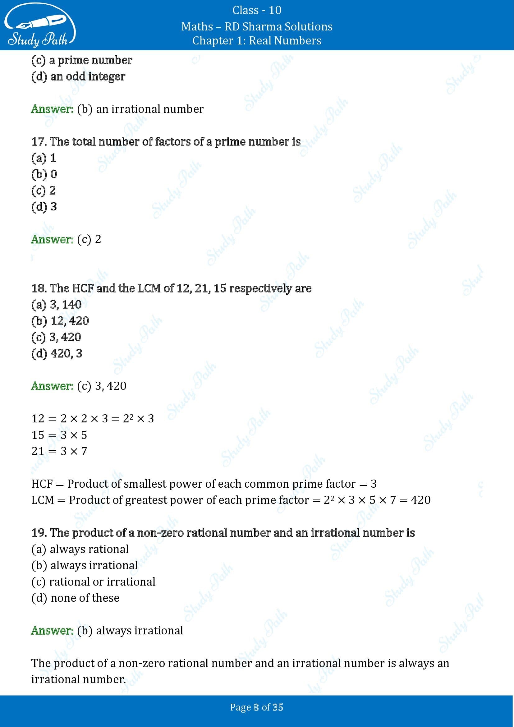 RD Sharma Solutions Class 10 Chapter 1 Real Numbers Multiple Choice Questions MCQs 00008