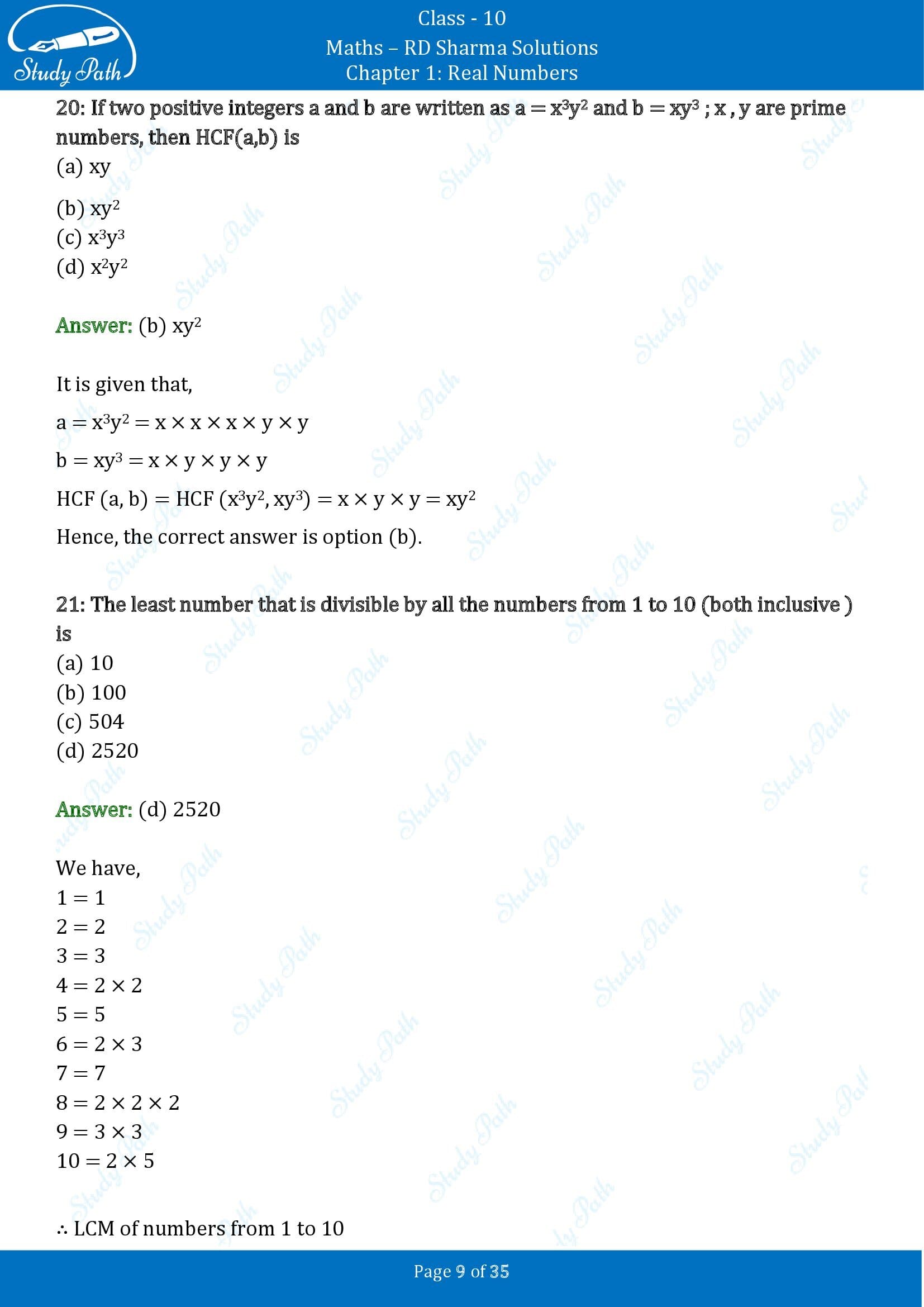 RD Sharma Solutions Class 10 Chapter 1 Real Numbers Multiple Choice Questions MCQs 00009