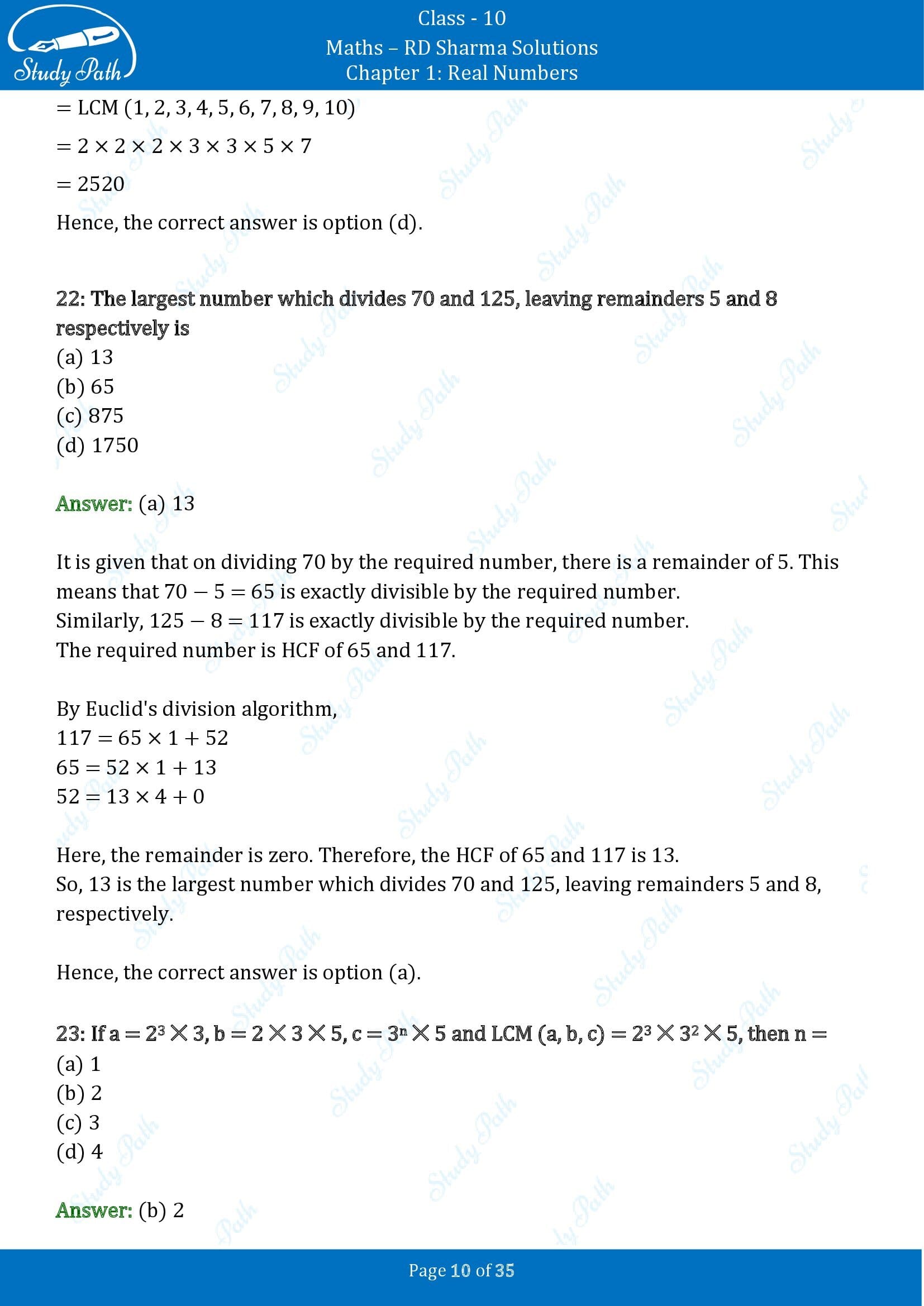 RD Sharma Solutions Class 10 Chapter 1 Real Numbers Multiple Choice Questions MCQs 00010