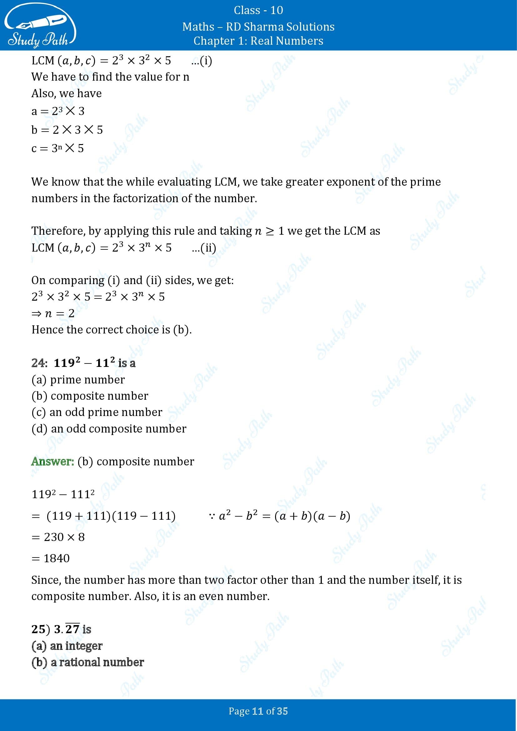 RD Sharma Solutions Class 10 Chapter 1 Real Numbers Multiple Choice Questions MCQs 00011