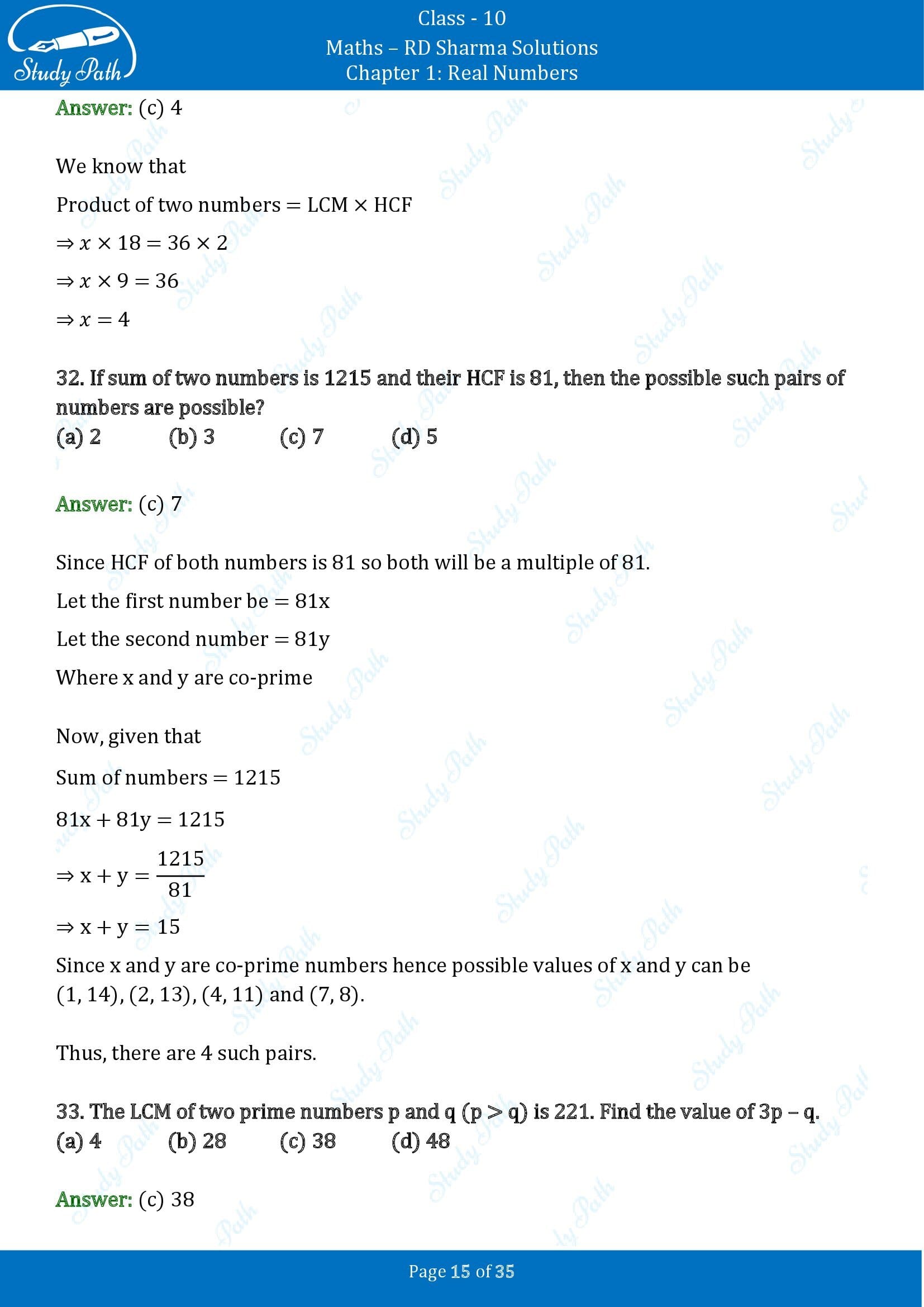 RD Sharma Solutions Class 10 Chapter 1 Real Numbers Multiple Choice Questions MCQs 00015