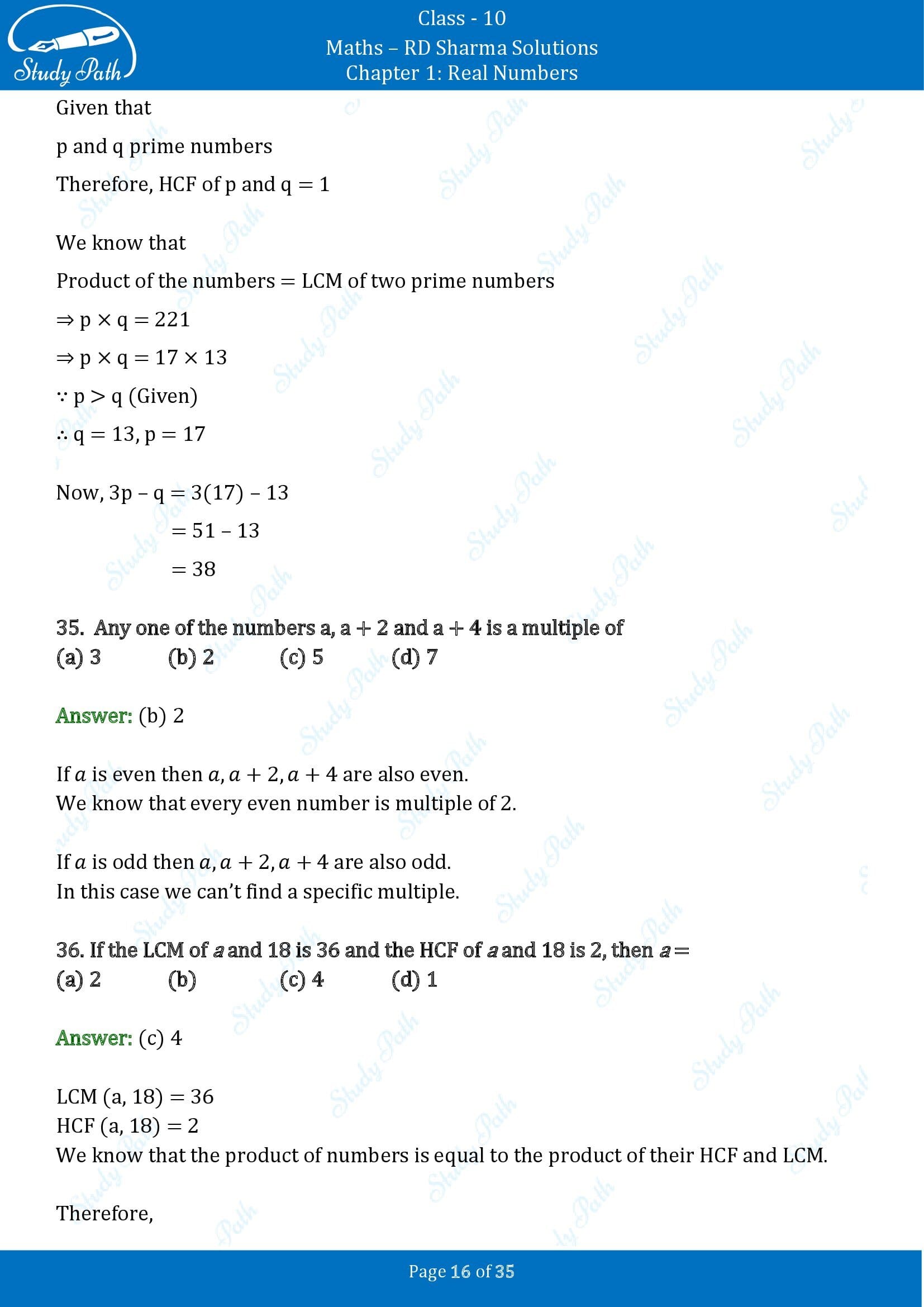 RD Sharma Solutions Class 10 Chapter 1 Real Numbers Multiple Choice Questions MCQs 00016