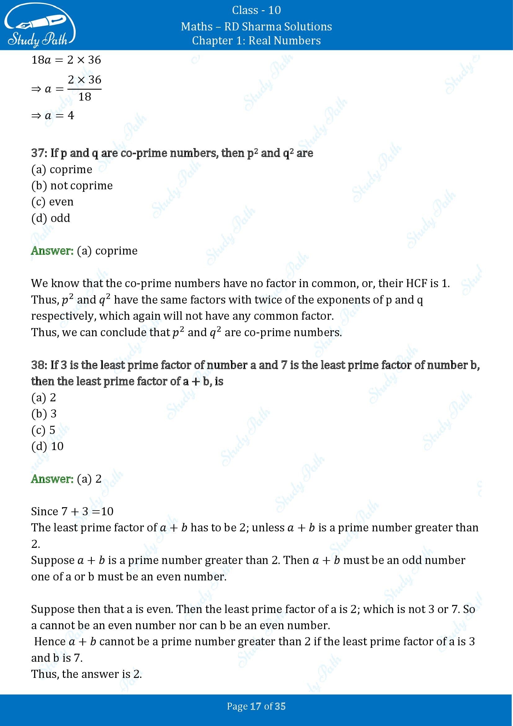 RD Sharma Solutions Class 10 Chapter 1 Real Numbers Multiple Choice Questions MCQs 00017