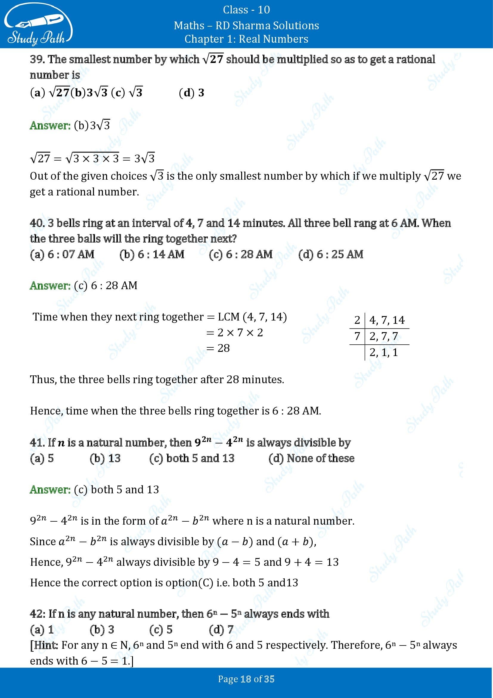 RD Sharma Solutions Class 10 Chapter 1 Real Numbers Multiple Choice Questions MCQs 00018