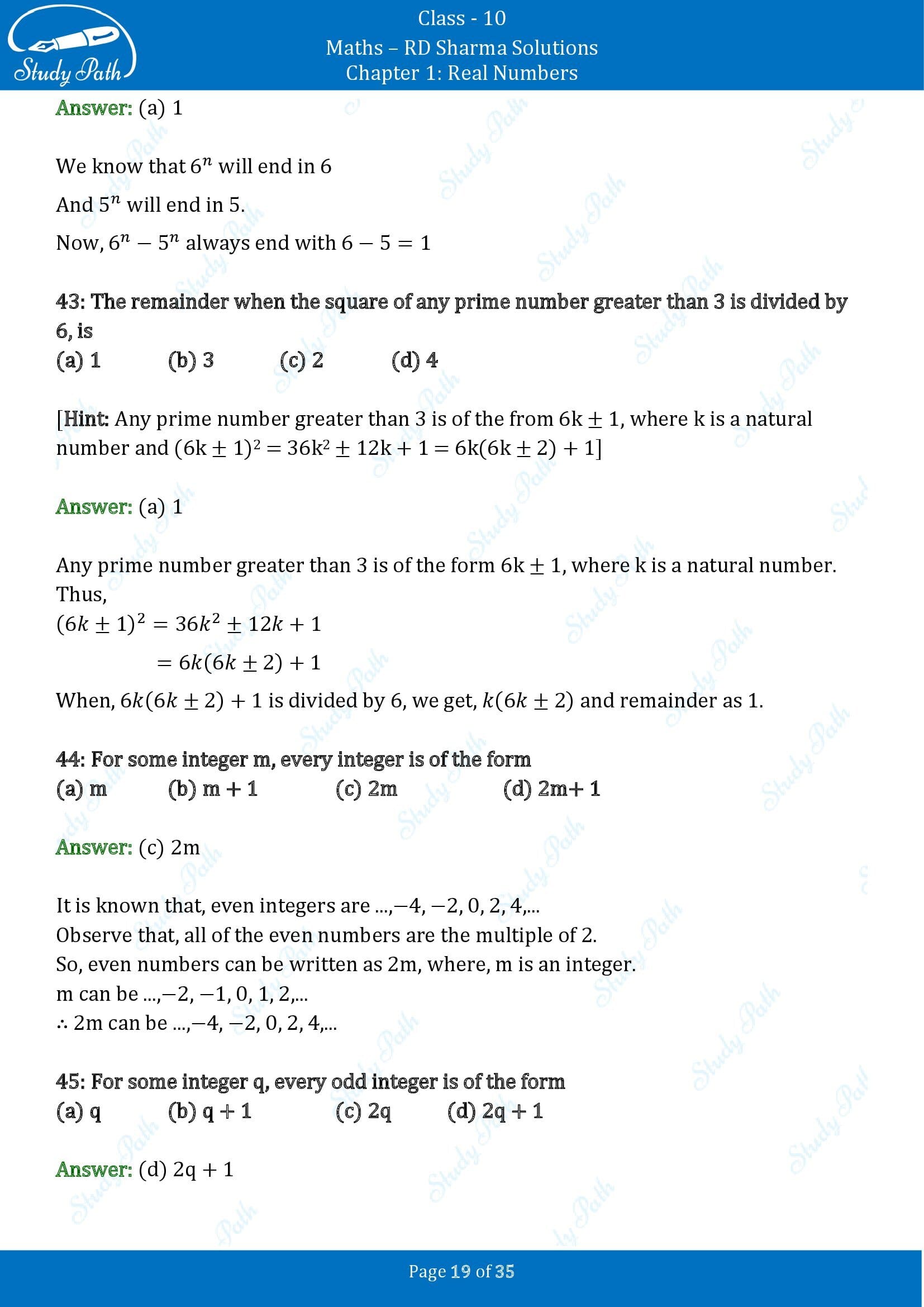 RD Sharma Solutions Class 10 Chapter 1 Real Numbers Multiple Choice Questions MCQs 00019