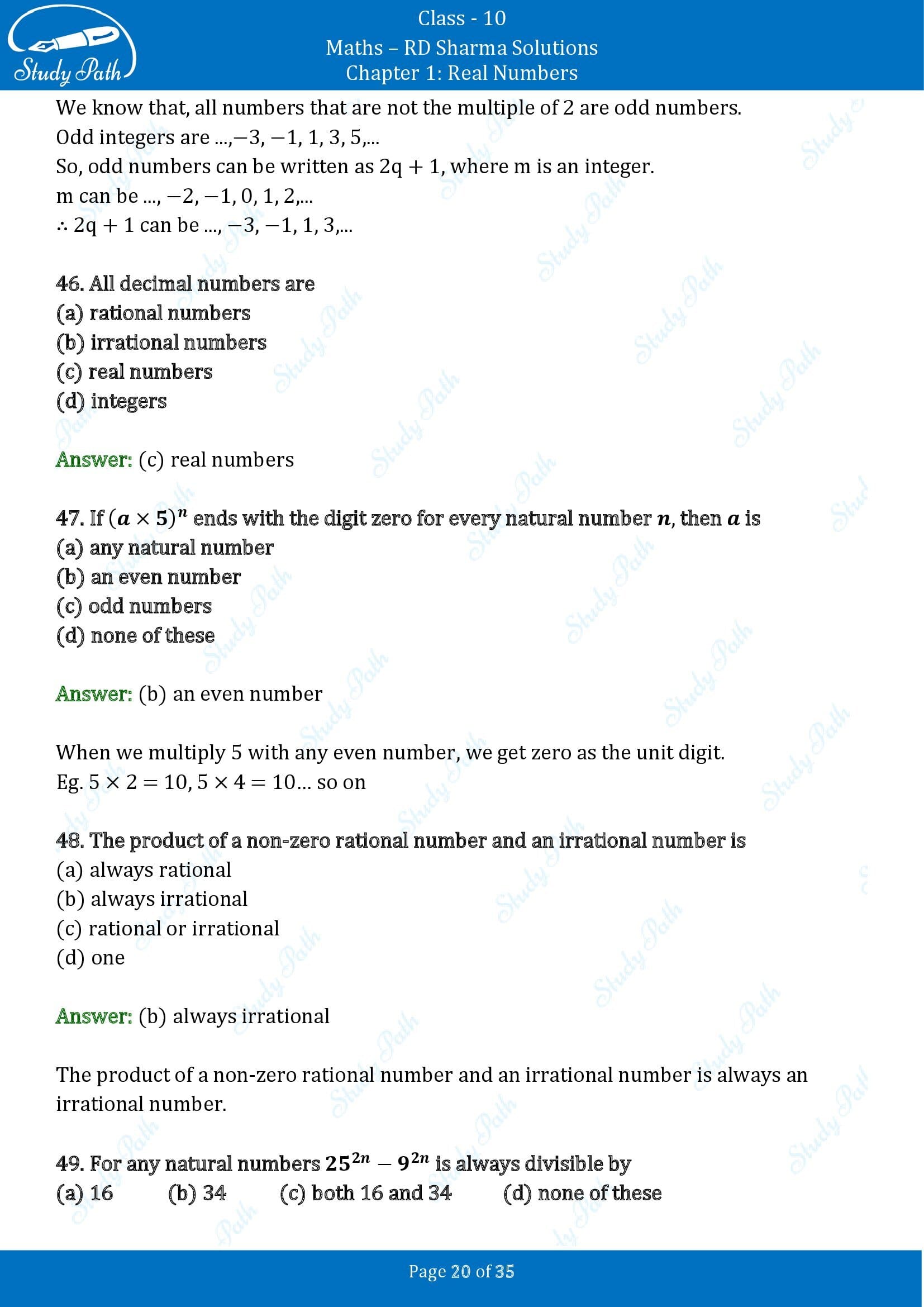 RD Sharma Solutions Class 10 Chapter 1 Real Numbers Multiple Choice Questions MCQs 00020