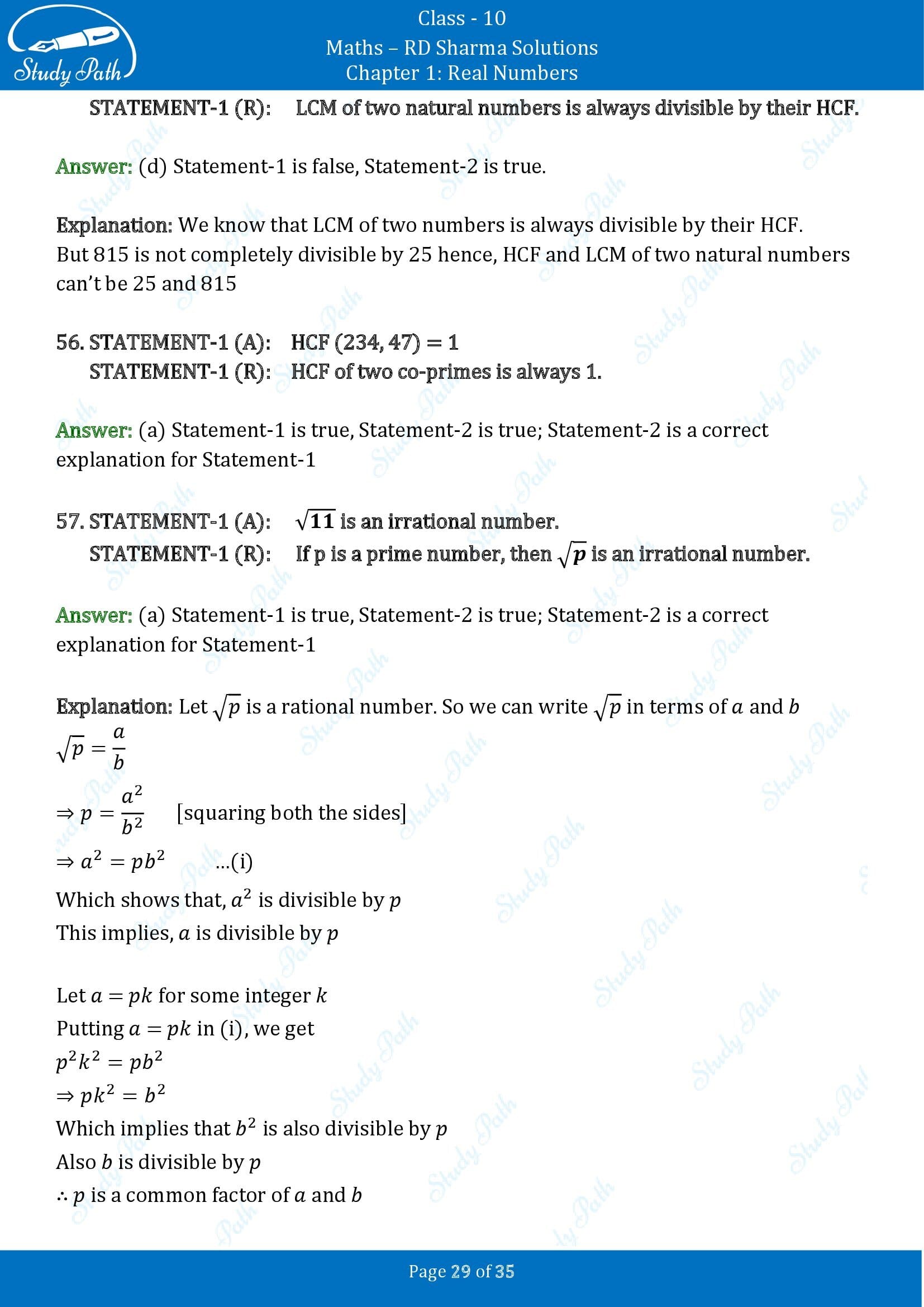 RD Sharma Solutions Class 10 Chapter 1 Real Numbers Multiple Choice Questions MCQs 00029