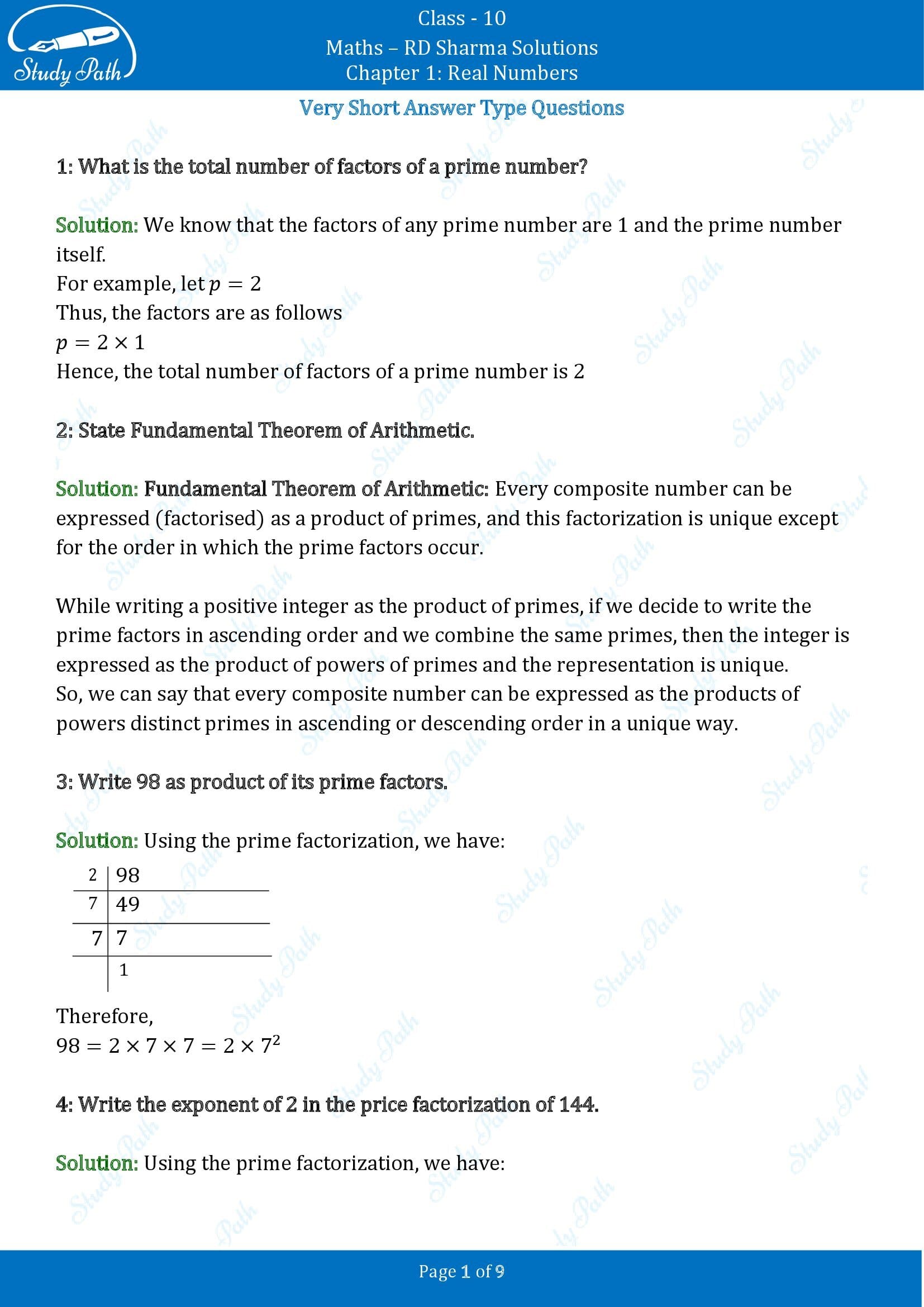 RD Sharma Solutions Class 10 Chapter 1 Real Numbers Very Short Answer Type Questions VSAQs 00001