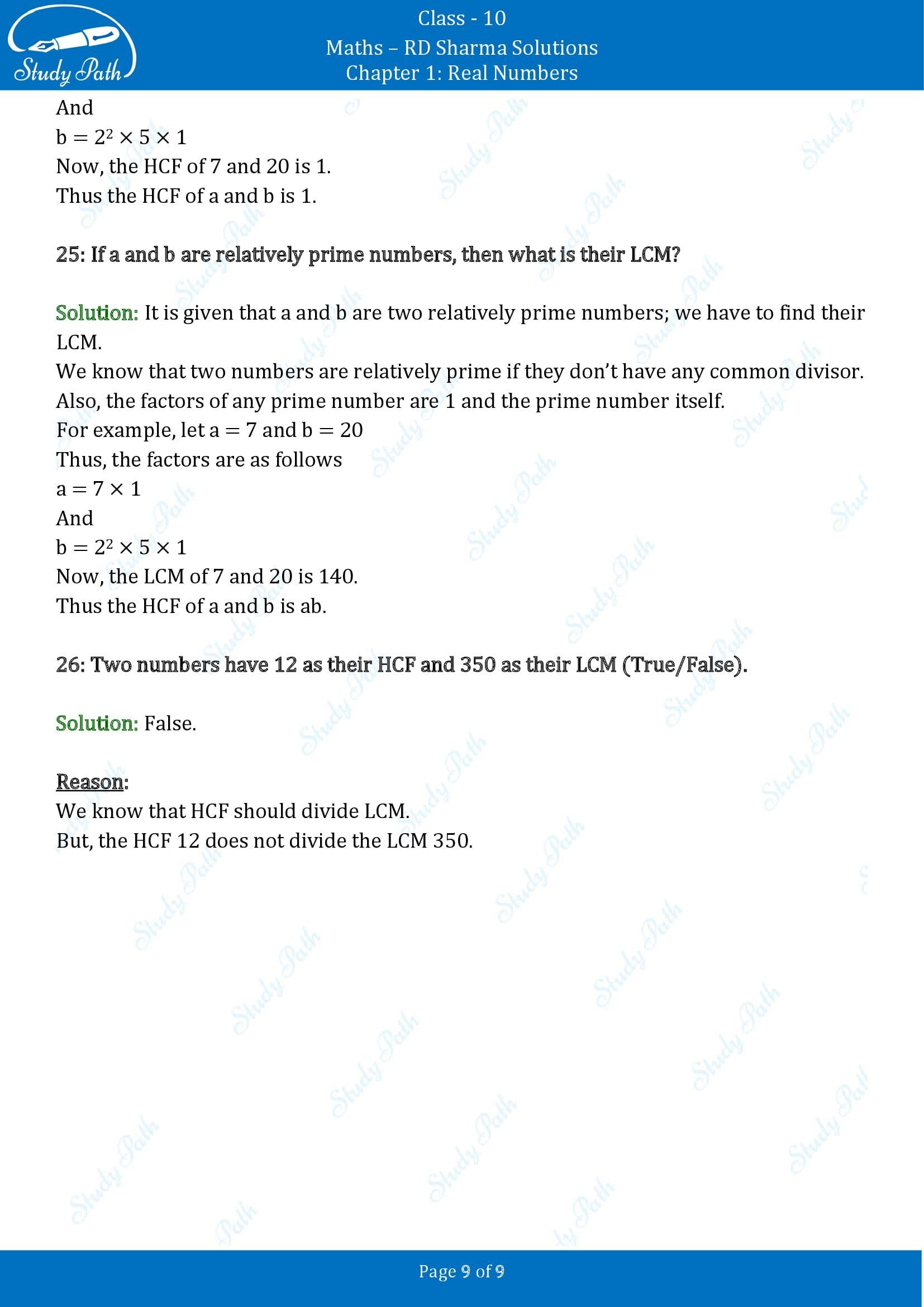 RD Sharma Solutions Class 10 Chapter 1 Real Numbers Very Short Answer Type Questions VSAQs 00009