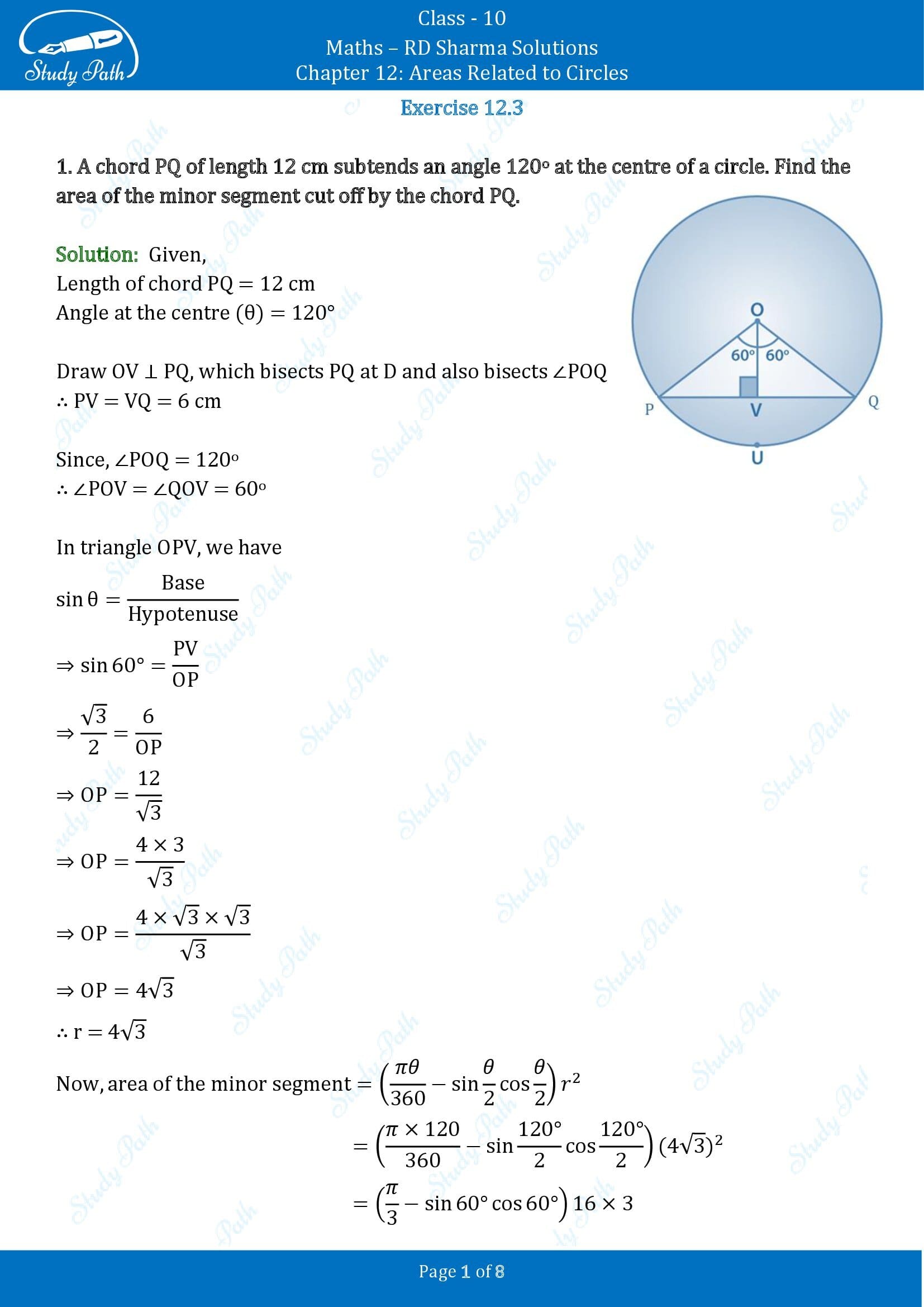 RD Sharma Solutions Class 10 Chapter 12 Areas Related to Circles Exercise 12.3 00001