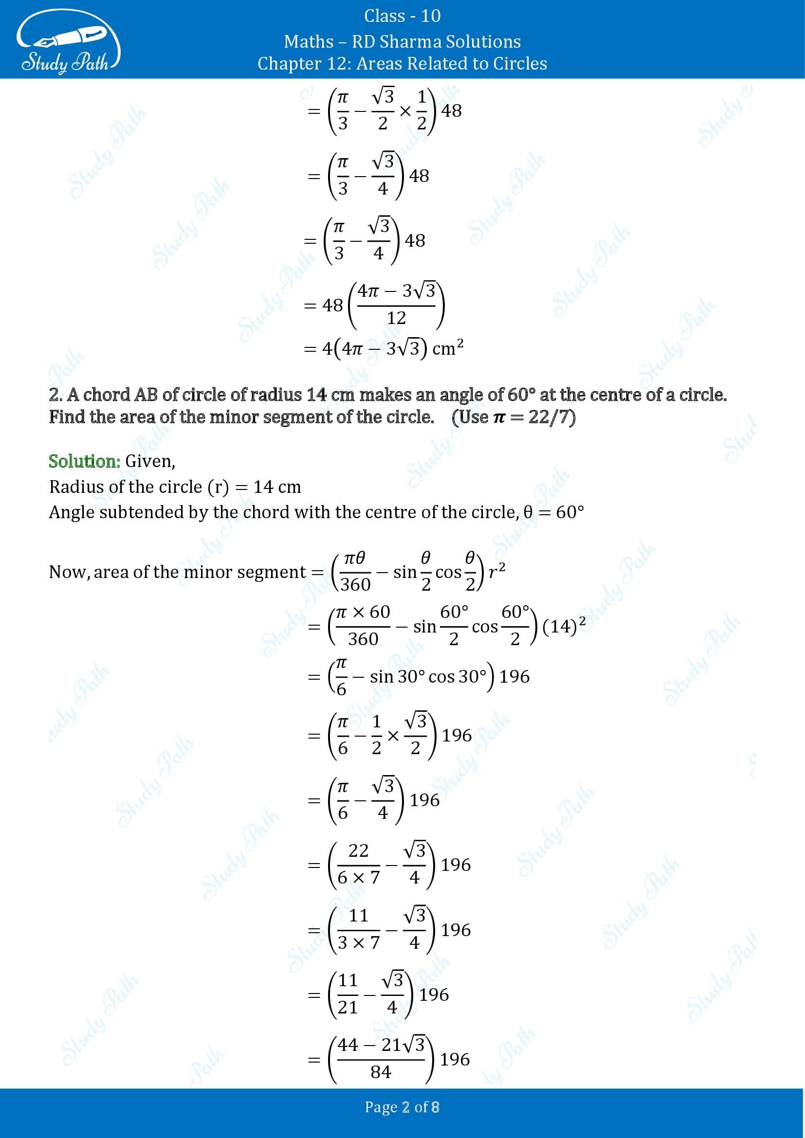 RD Sharma Solutions Class 10 Chapter 12 Areas Related to Circles Exercise 12.3 00002