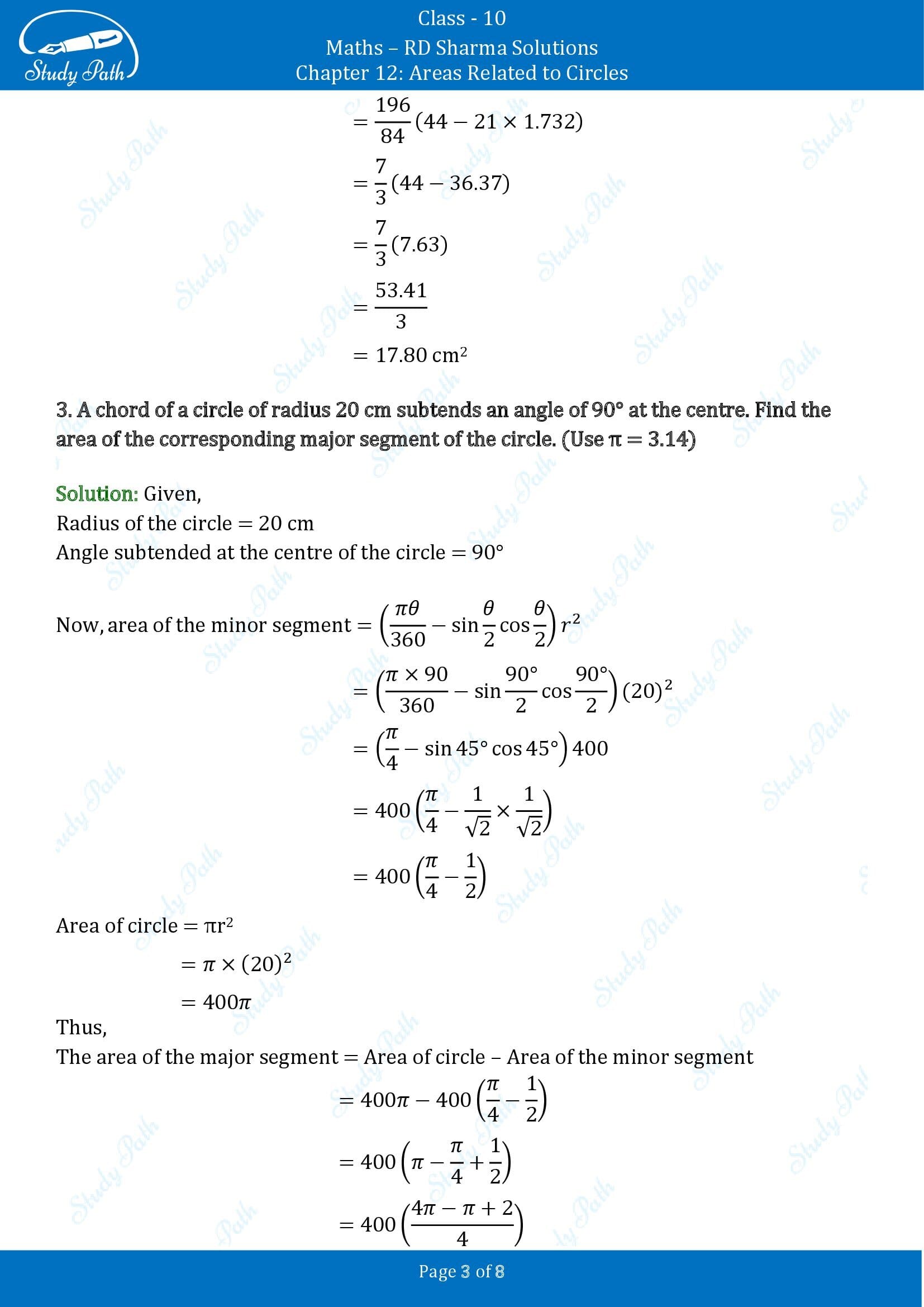 RD Sharma Solutions Class 10 Chapter 12 Areas Related to Circles Exercise 12.3 00003