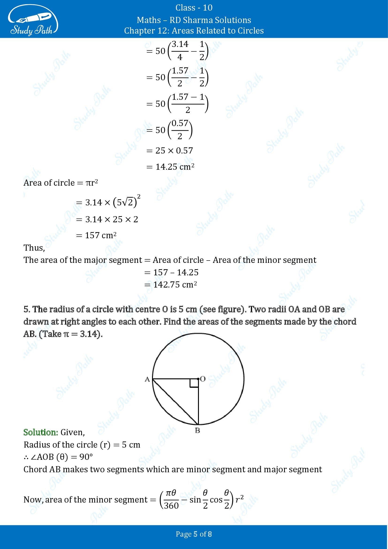 RD Sharma Solutions Class 10 Chapter 12 Areas Related to Circles Exercise 12.3 00005