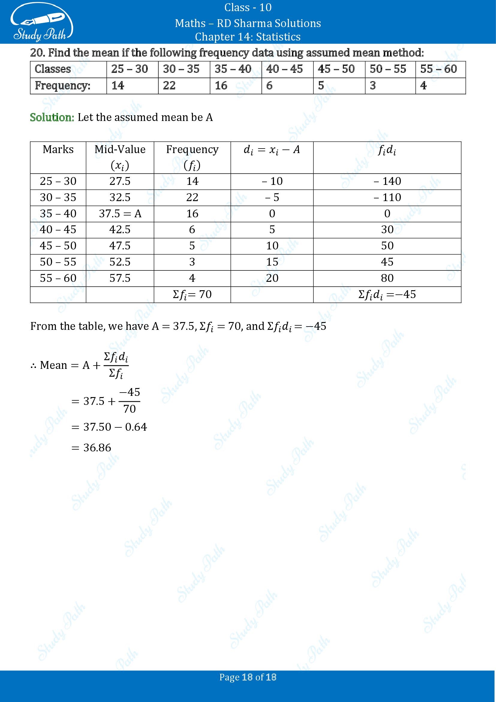 RD Sharma Solutions Class 10 Chapter 14 Statistics Exercise 14.3 00018