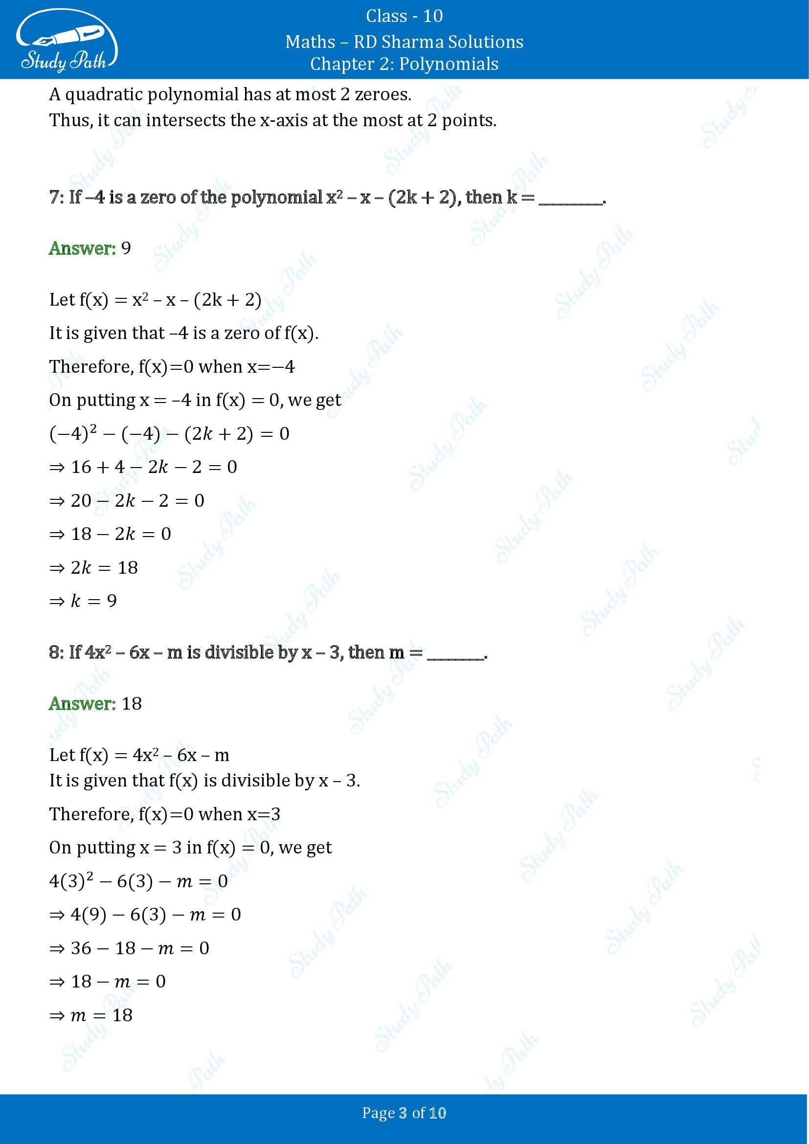 RD Sharma Solutions Class 10 Chapter 2 Polynomials Fill in the Blank Type Questions FBQs 00003