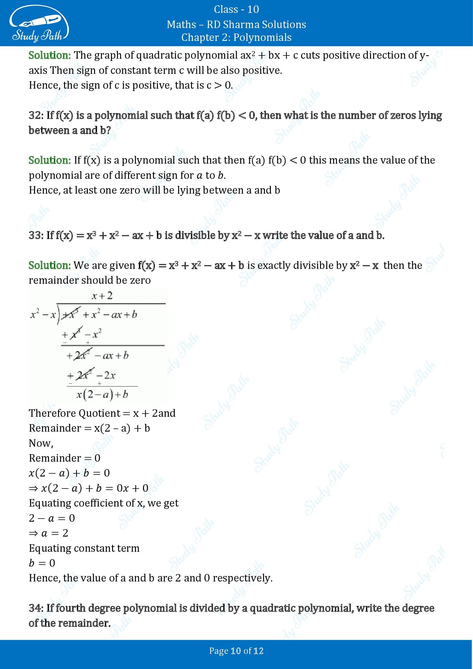 RD Sharma Solutions Class 10 Chapter 2 Polynomials Very Short Answer Type Questions VSAQs 00010