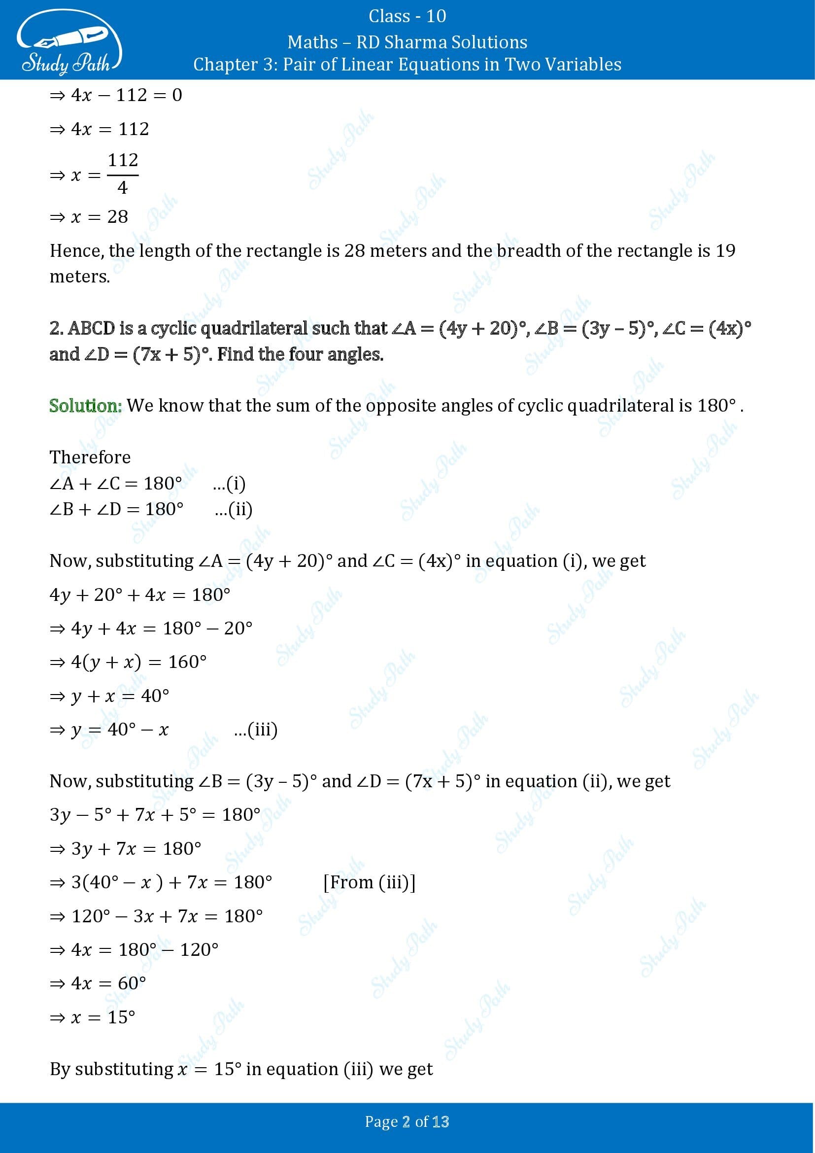 RD Sharma Solutions Class 10 Chapter 3 Pair of Linear Equations in Two Variables Exercise 3.10 00002