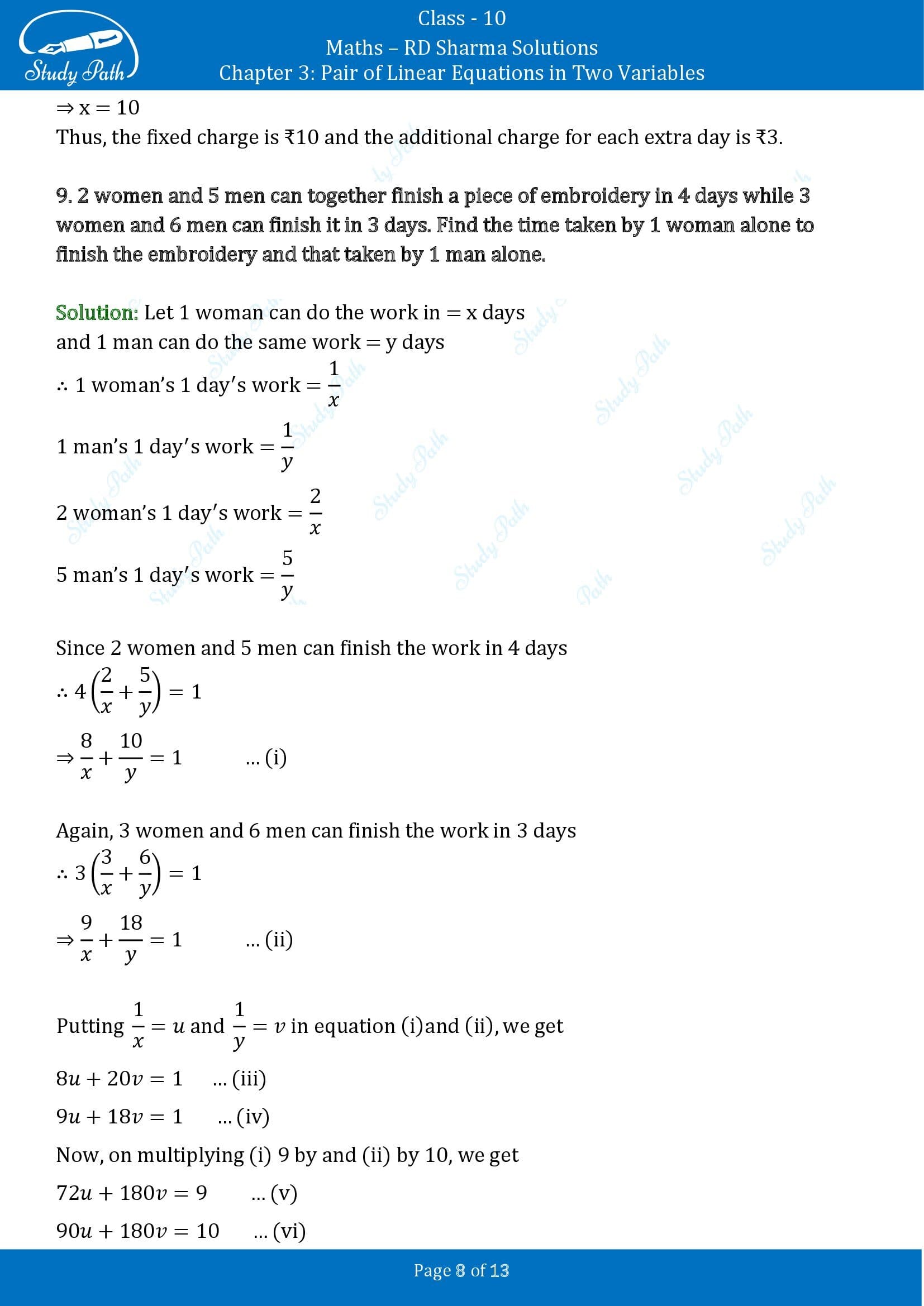 RD Sharma Solutions Class 10 Chapter 3 Pair of Linear Equations in Two Variables Exercise 3.10 00008