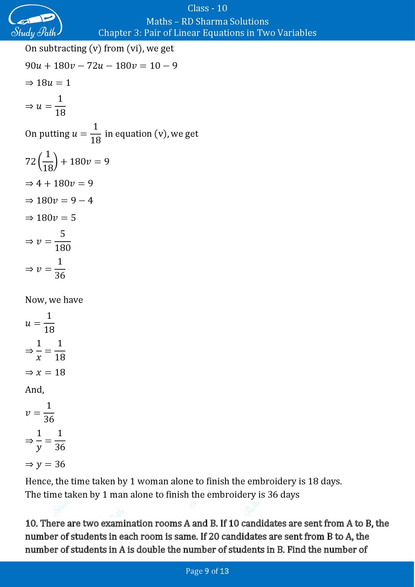 RD Sharma Solutions Class 10 Chapter 3 Pair of Linear Equations in Two Variables Exercise 3.10 00009