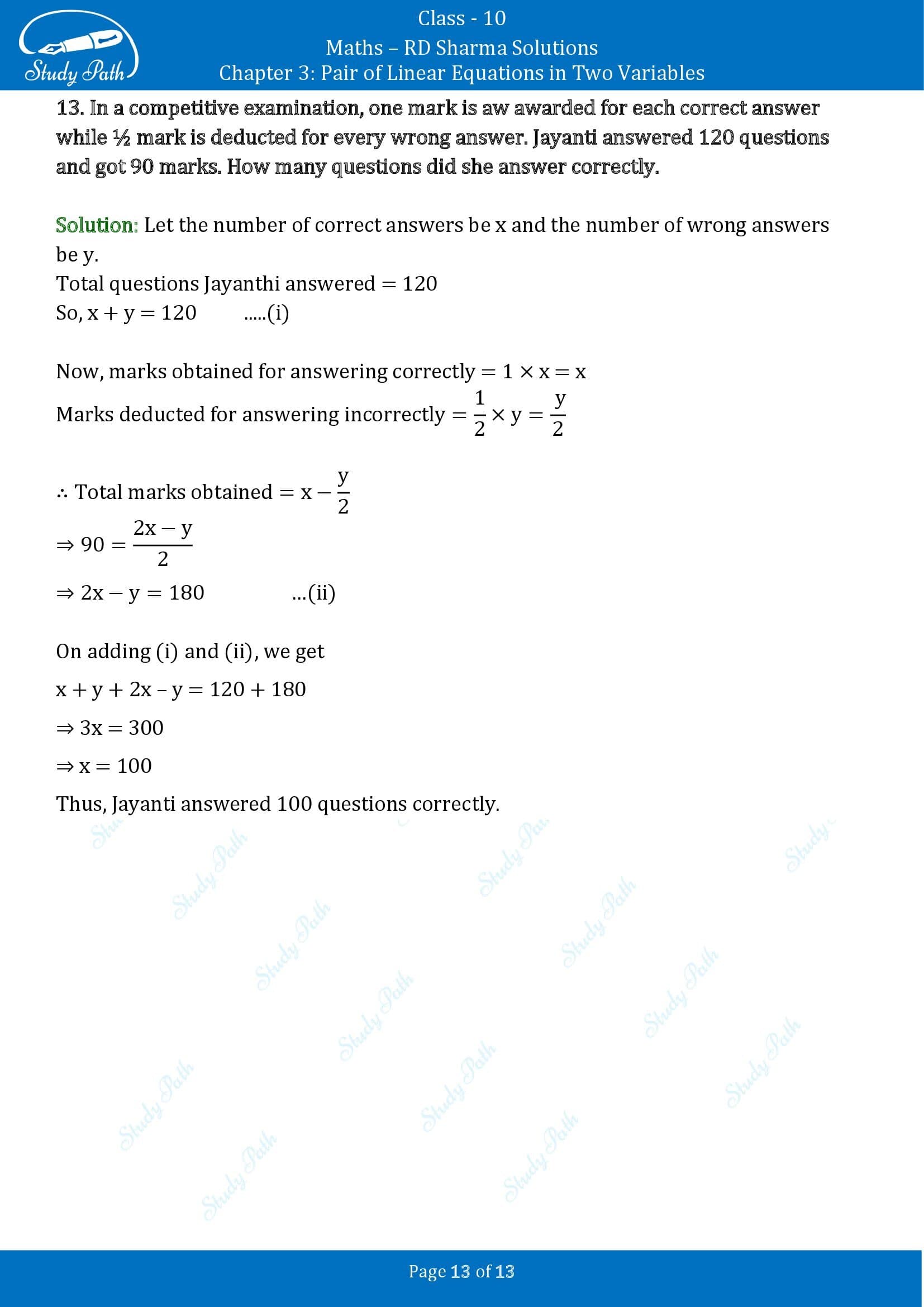 RD Sharma Solutions Class 10 Chapter 3 Pair of Linear Equations in Two Variables Exercise 3.10 00013