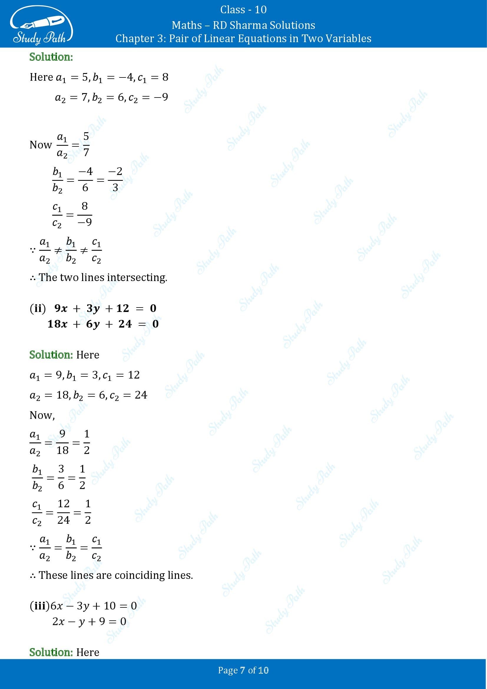 RD Sharma Solutions Class 10 Chapter 3 Pair of Linear Equations in Two Variables Exercise 3.1 00007