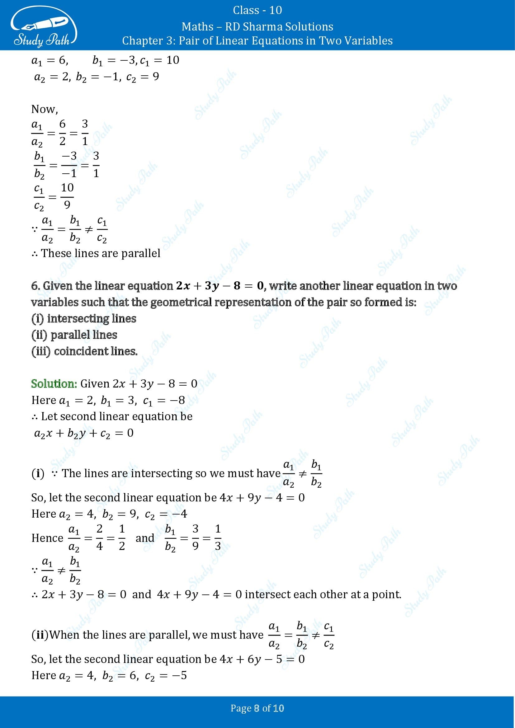 RD Sharma Solutions Class 10 Chapter 3 Pair of Linear Equations in Two Variables Exercise 3.1 00008