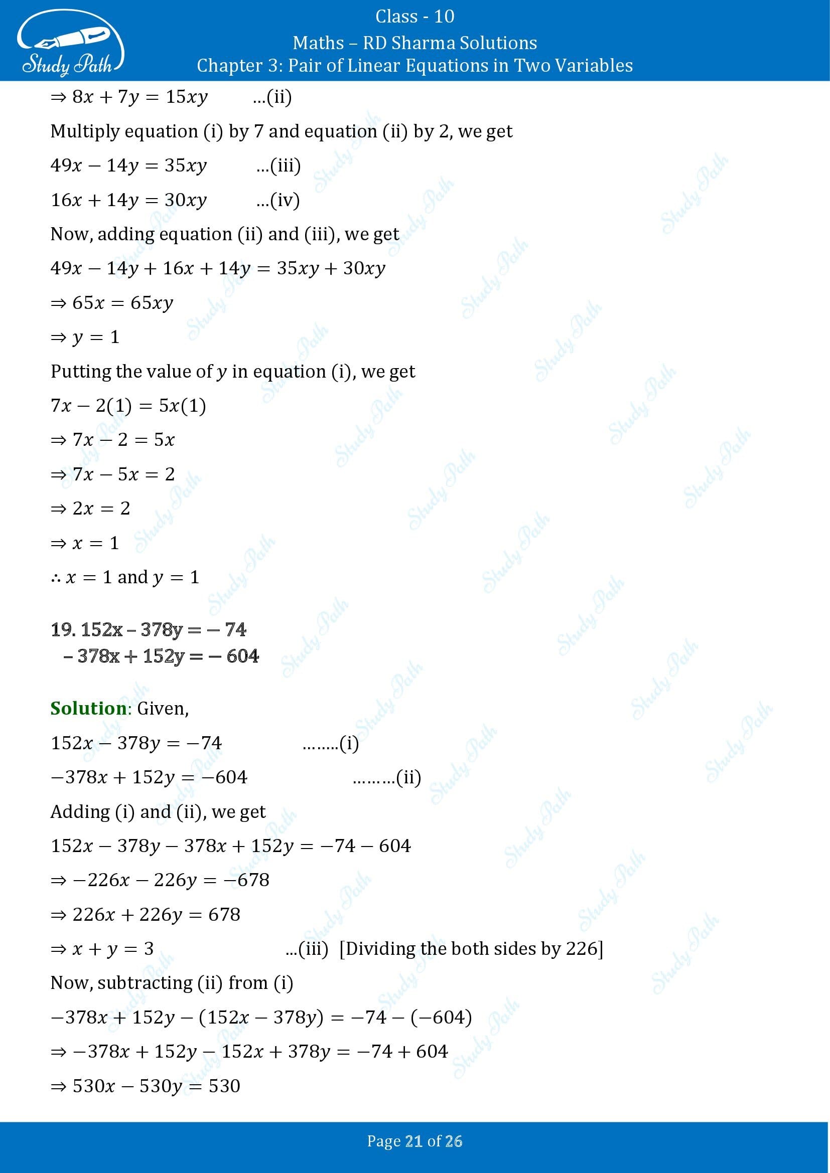 RD Sharma Solutions Class 10 Chapter 3 Pair of Linear Equations in Two Variables Exercise 3.3 00021