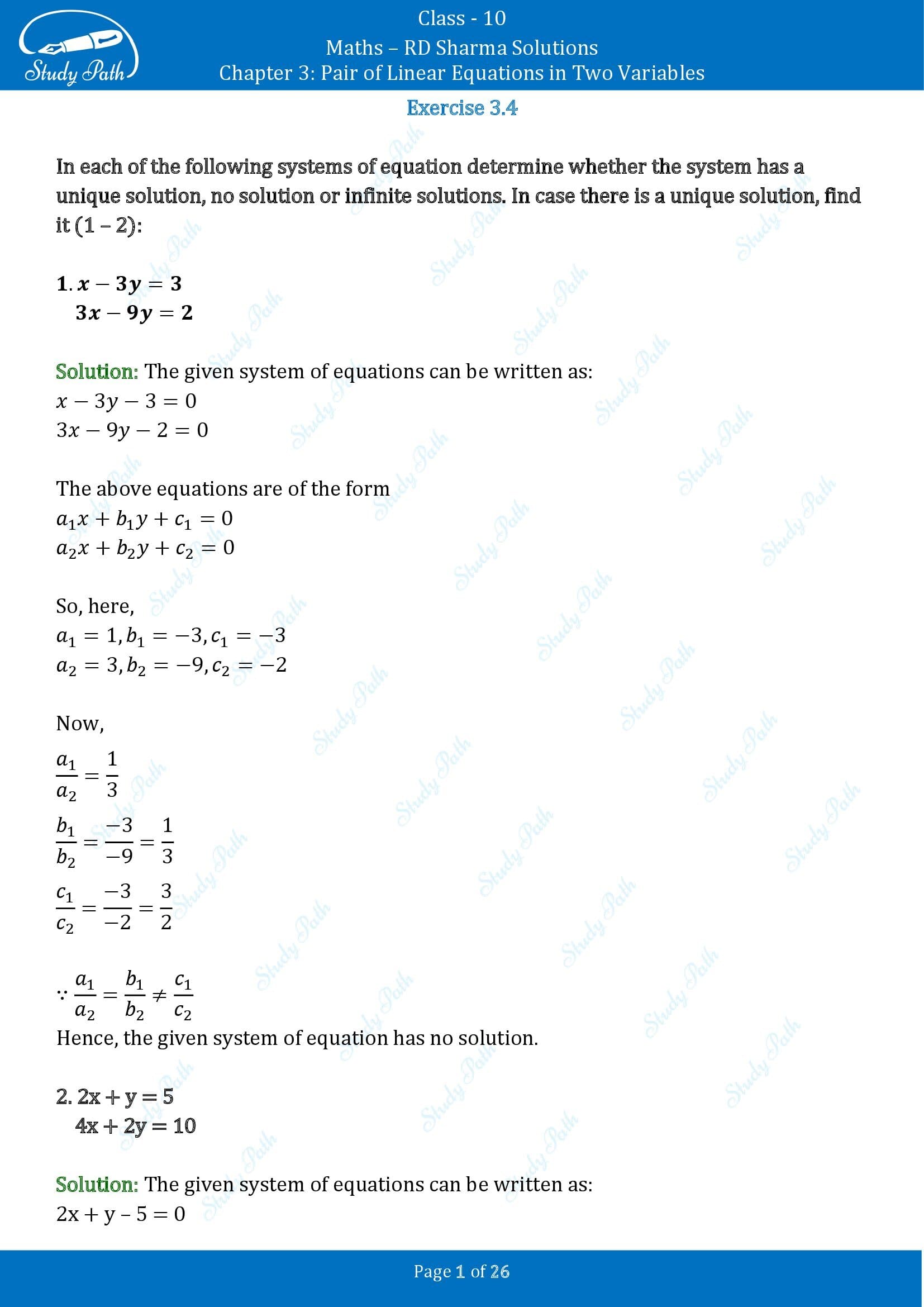 RD Sharma Solutions Class 10 Chapter 3 Pair of Linear Equations in Two Variables Exercise 3.4 00001